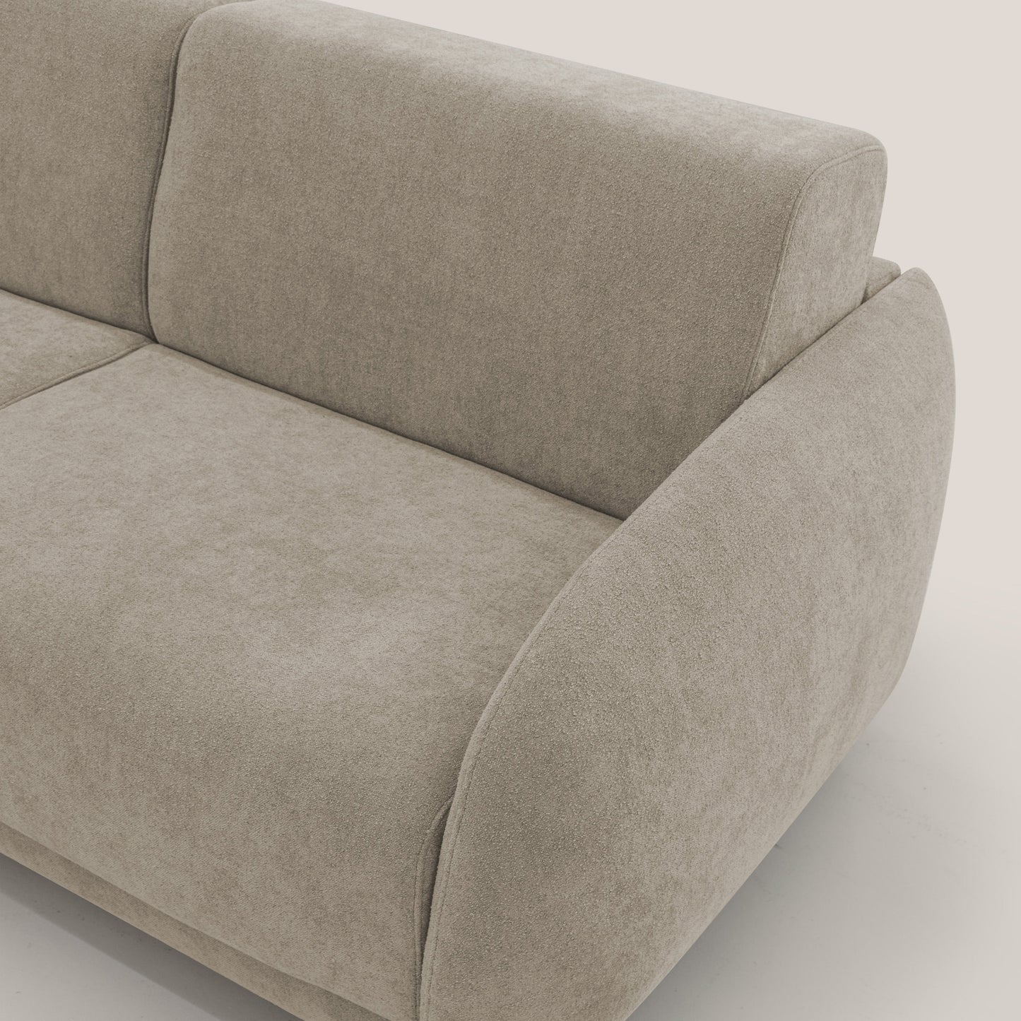 Giglio divano letto scandinavo japandi con materasso H18 cm in tessuto Bouclé impermeabile T07 beige