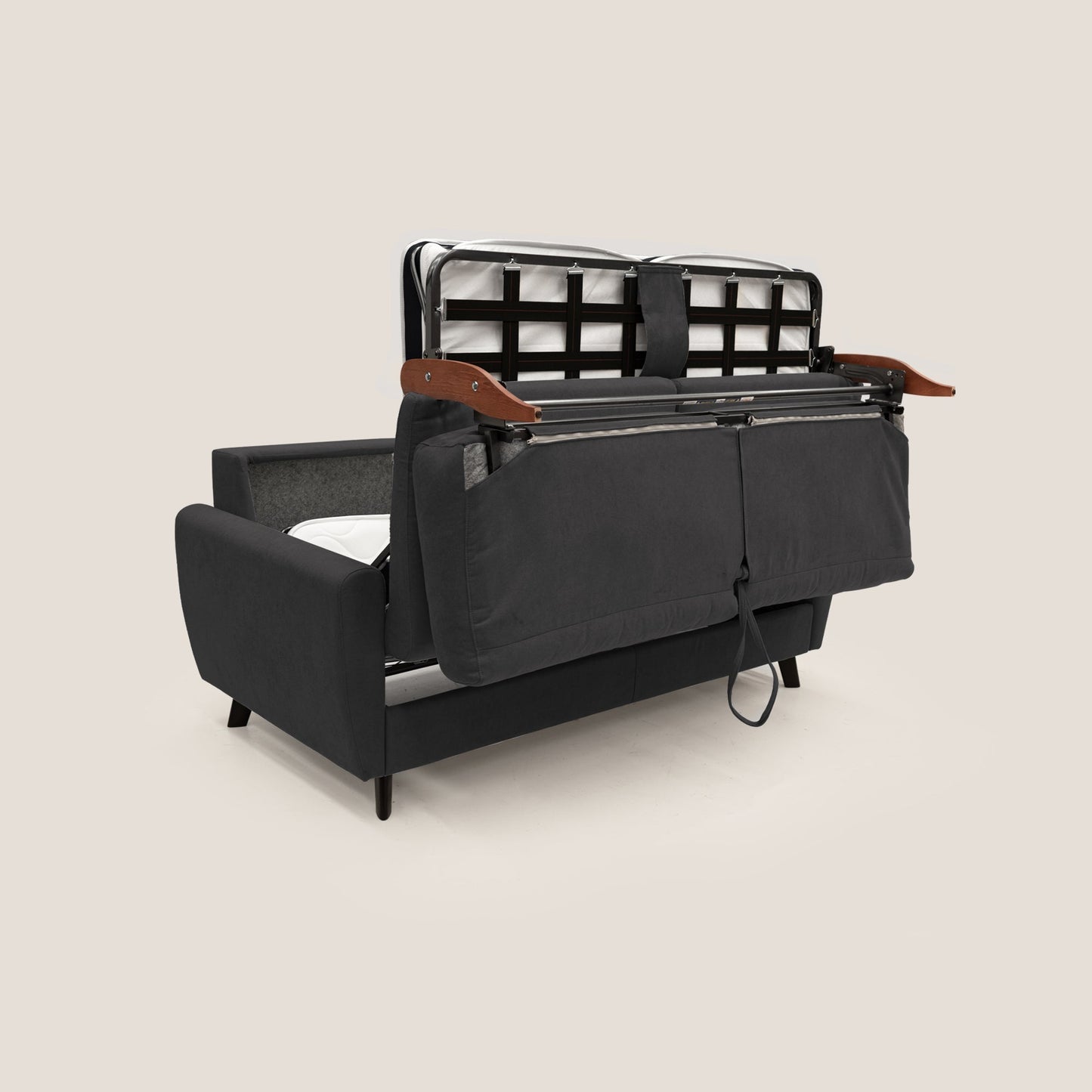 Callisto Divano letto matrimoniale in tessuto morbido impermeabile T02 nero