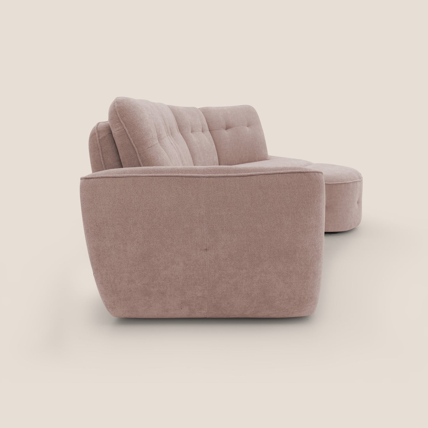Cerbero divano angolare con pouf mobile in morbido bouclé impermeabile T07 rosa