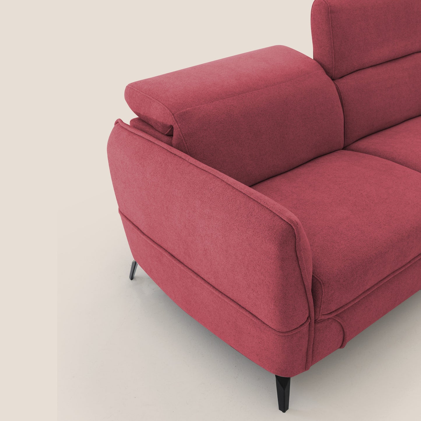 Bloom Divano con poggiapiedi estraibile piedini alti e poggiatesta reclinabili in tessuto bouclé impermeabile T07 rosso
