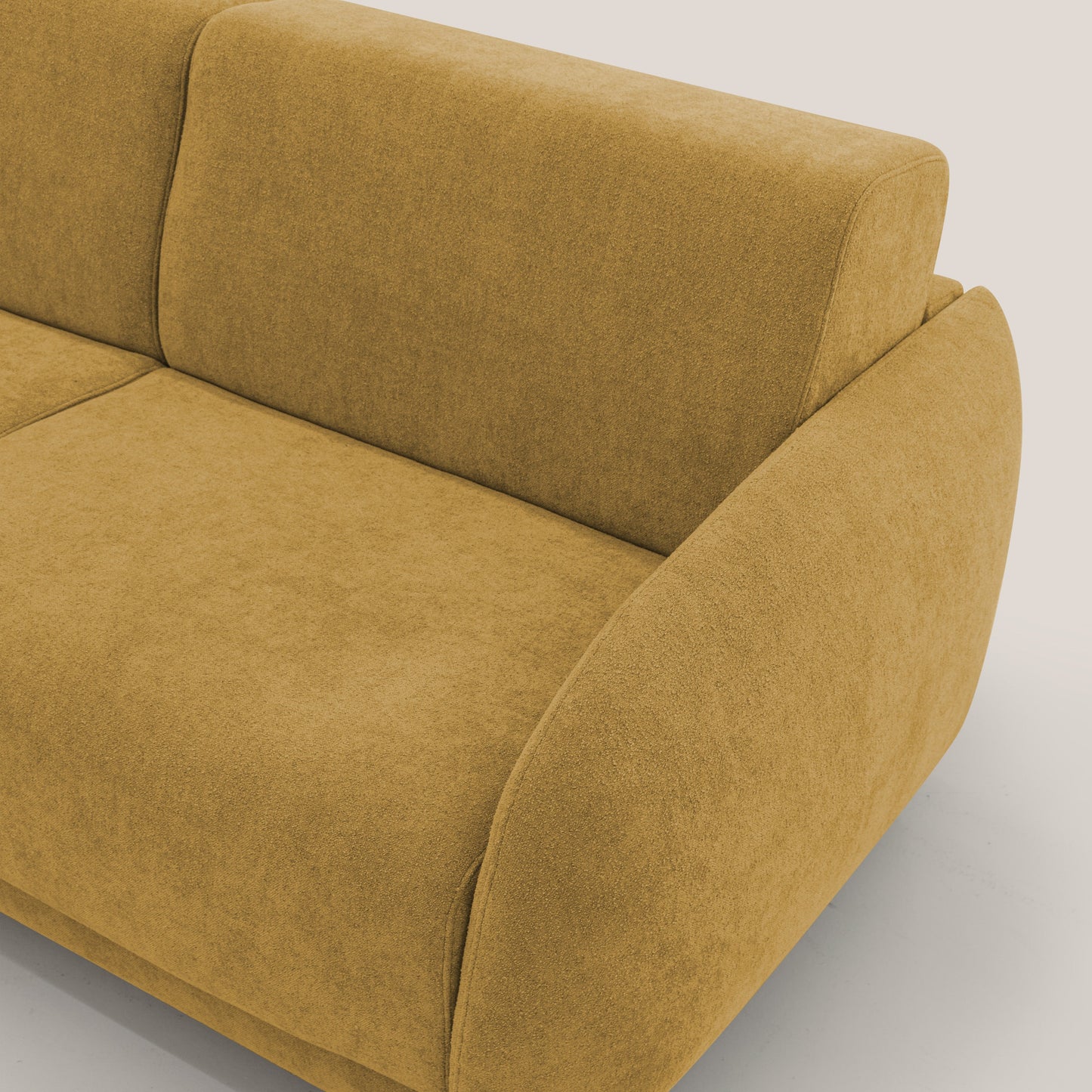 Giglio divano letto scandinavo japandi con materasso H18 cm in tessuto Bouclé impermeabile T07 giallo