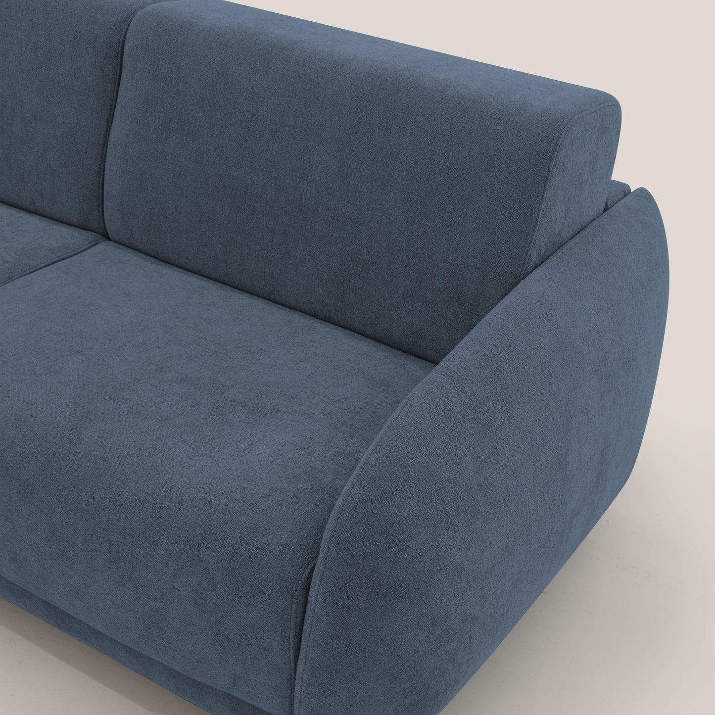 Giglio divano letto scandinavo japandi con materasso H18 cm in tessuto Bouclé impermeabile T07 blu