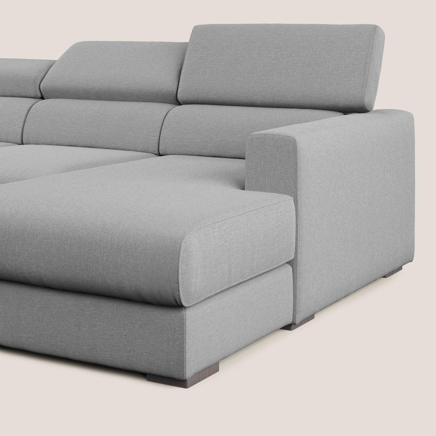 Dylan divano angolare con pouf estraibile poggiapiedi in tessuto simil cotone impermeabile T13 grigio