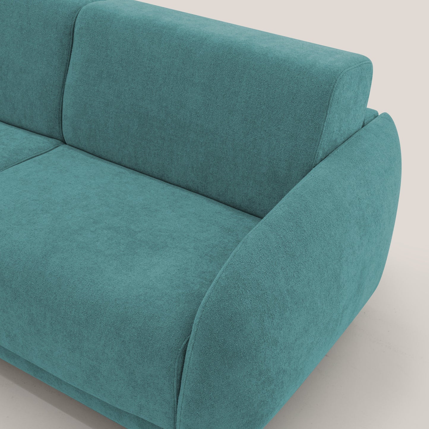 Giglio divano letto scandinavo japandi con materasso H18 cm in tessuto Bouclé impermeabile T07 azzurro