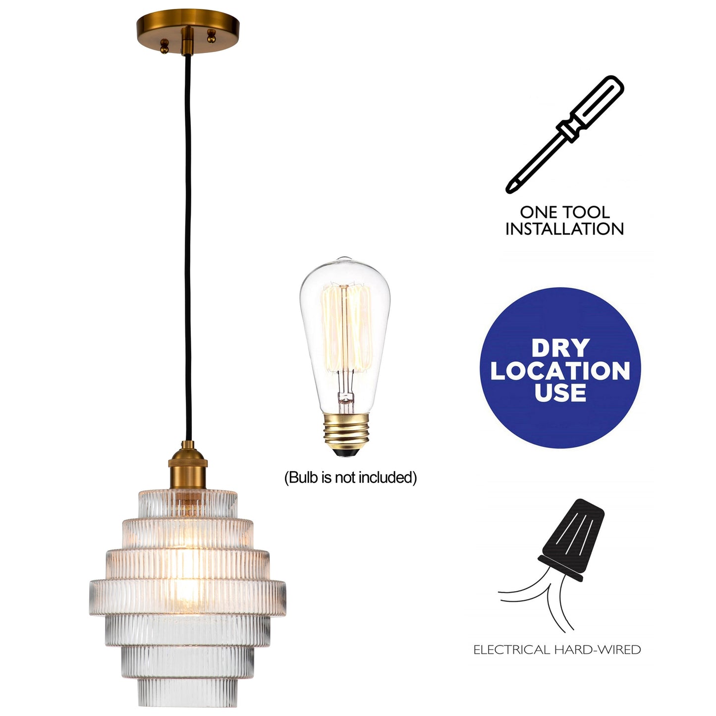 C Cattleya 1-Light Antique Brass Hanging Pendant Light with Striped Glass Shade - Antique Brass