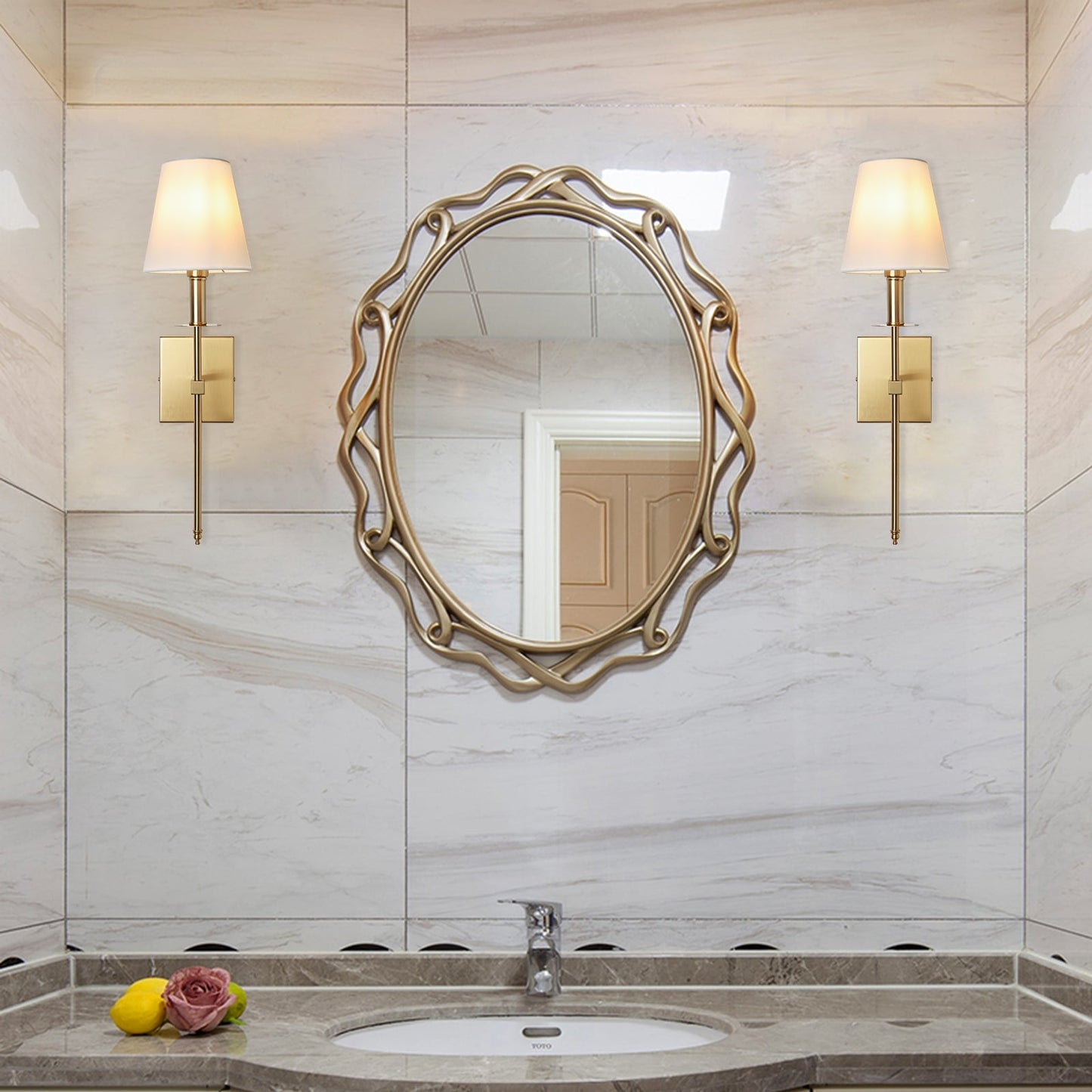 1-Light Wall Sconce with White Fabric Shade