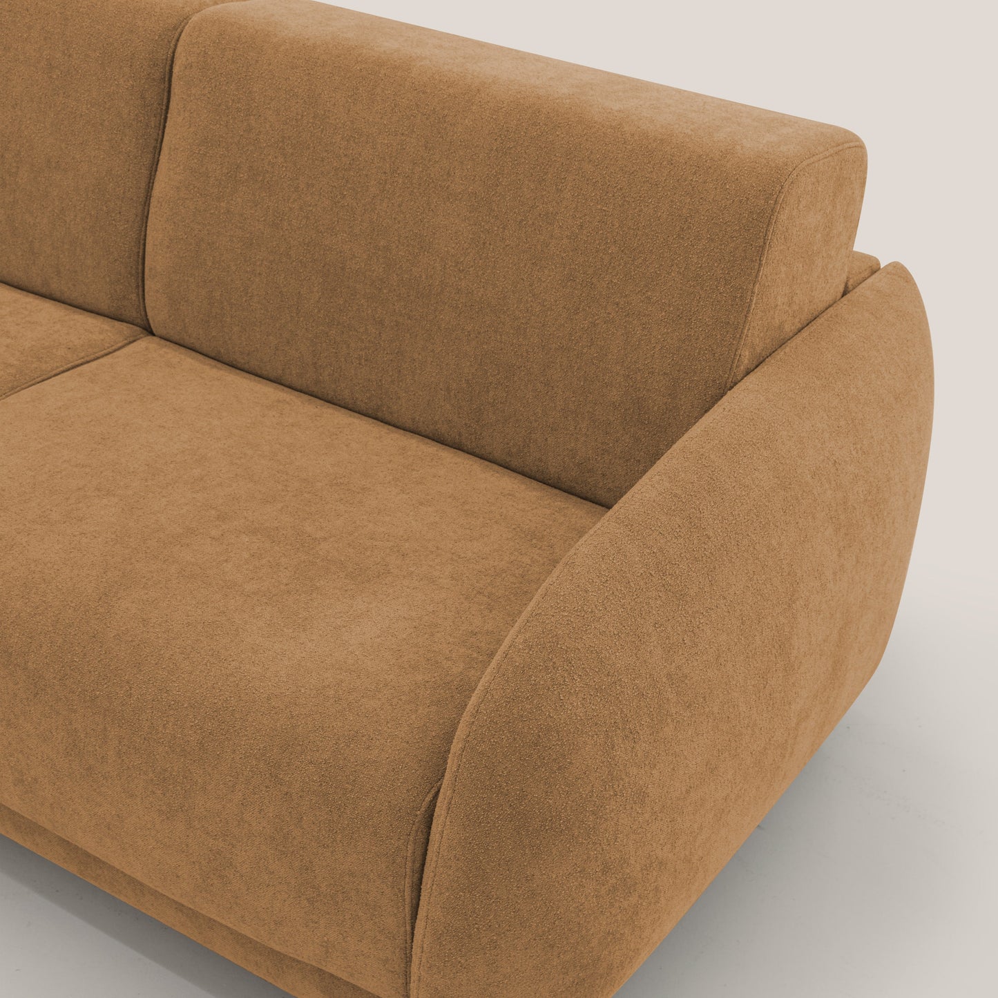 Giglio divano letto scandinavo japandi con materasso H18 cm in tessuto Bouclé impermeabile T07 arancio