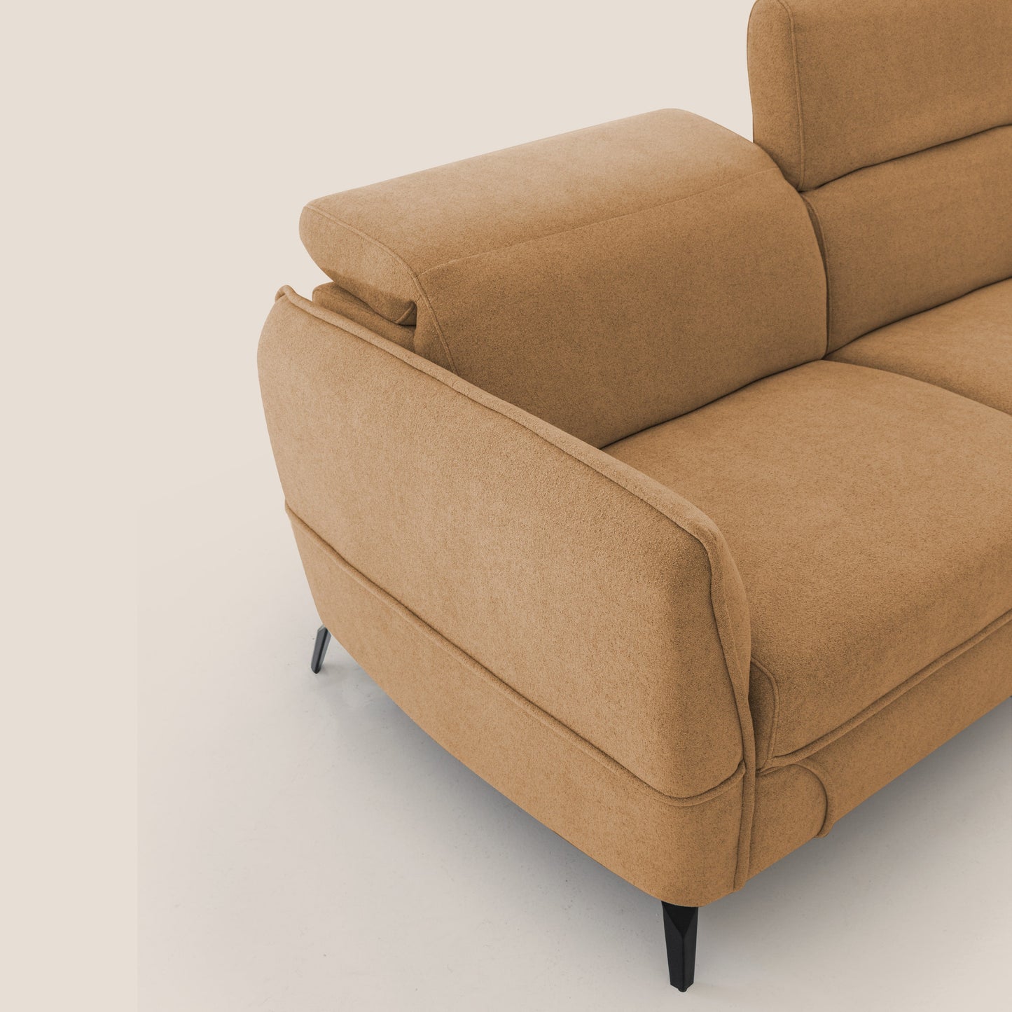 Bloom Divano con poggiapiedi estraibile piedini alti e poggiatesta reclinabili in tessuto bouclé impermeabile T07 arancio