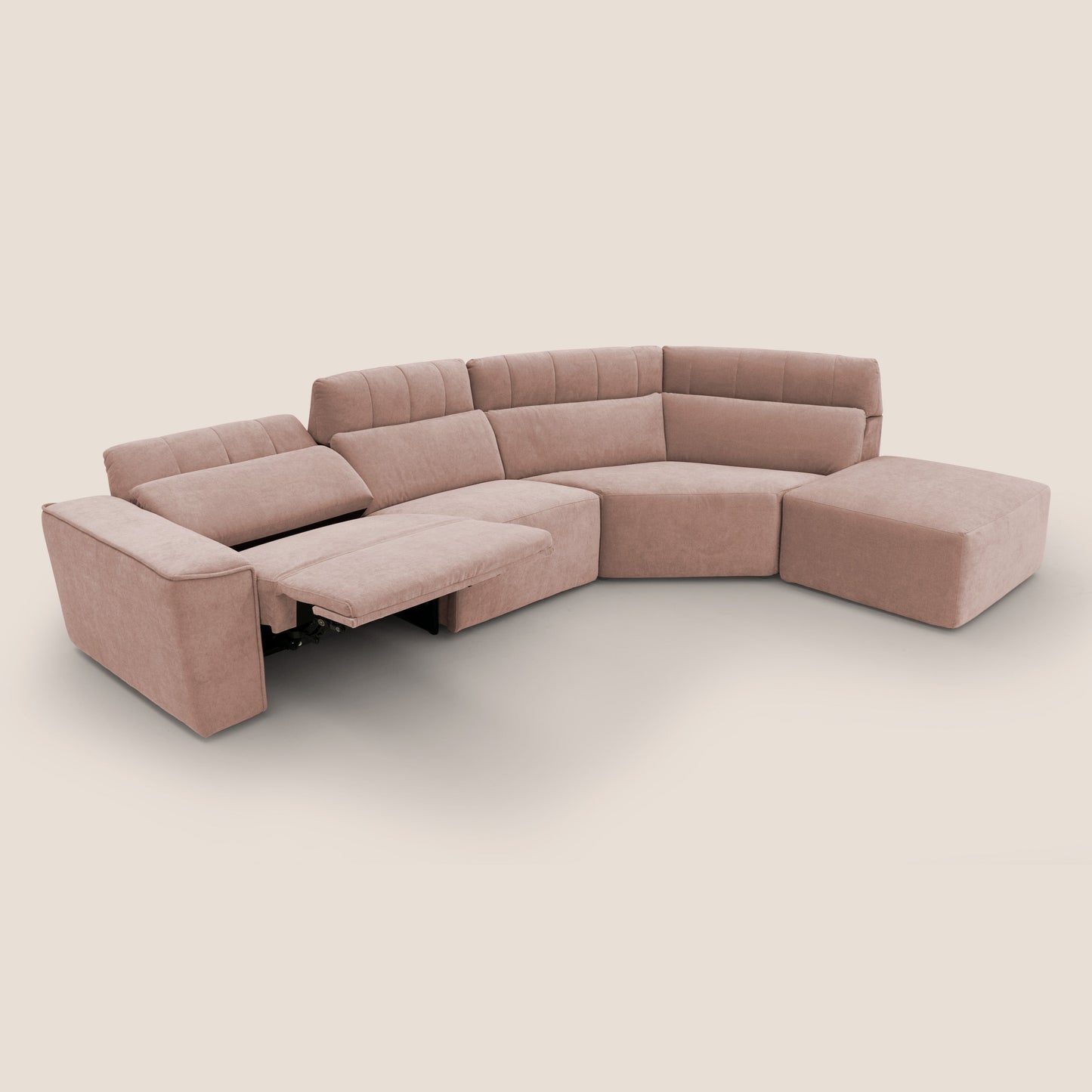 Clark Divano angolare con opzione relax elettrico in tessuto smaltabile impermeabile T17 rosa