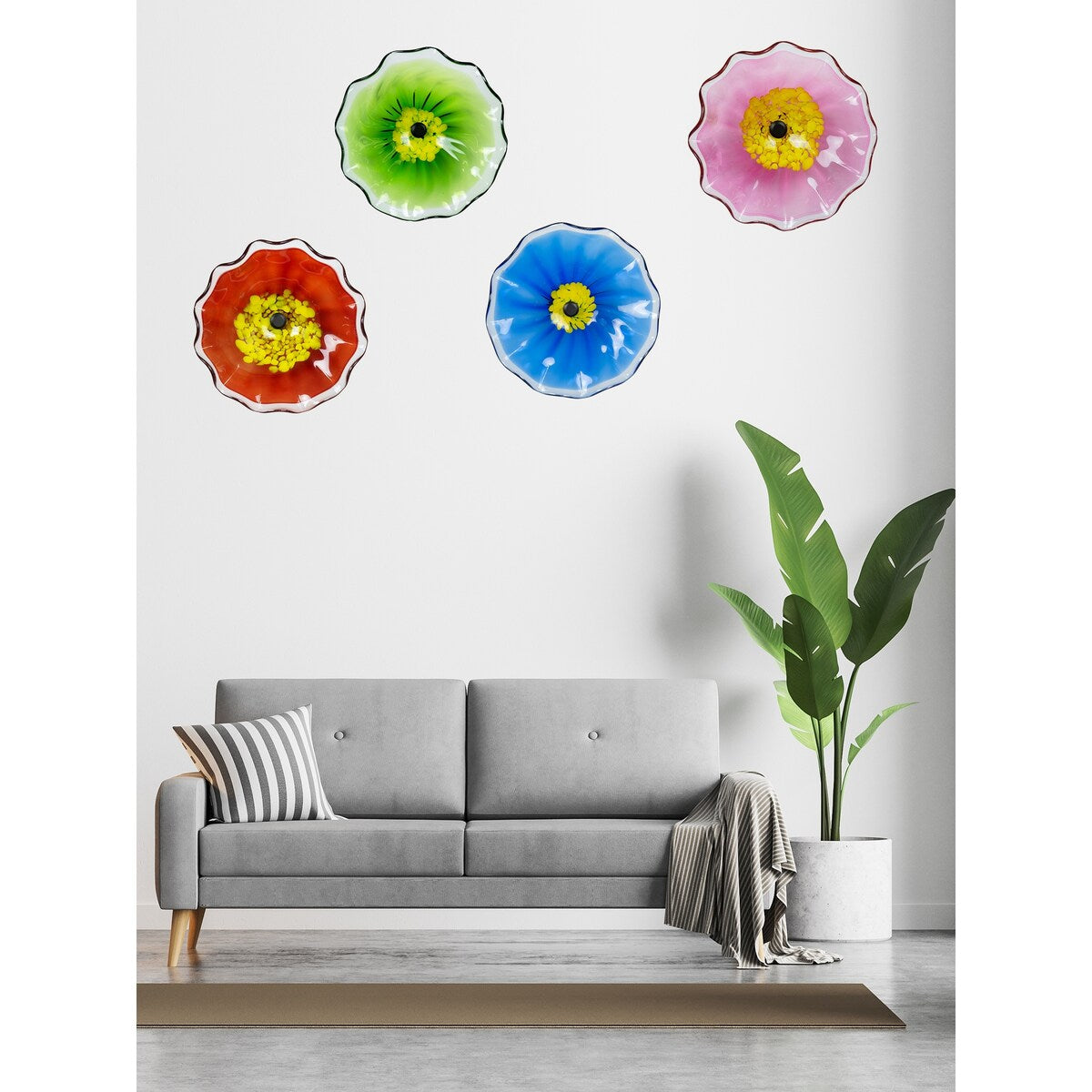 12IN Diameter Red Fiore Bloom Art Glass Wall Art