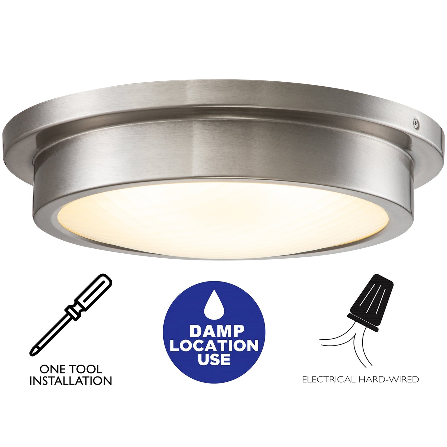 14 in. Brushed Nickel 30W 3000K LED Flush Mount Light with Striped Glass Shade - Brushed Nickel