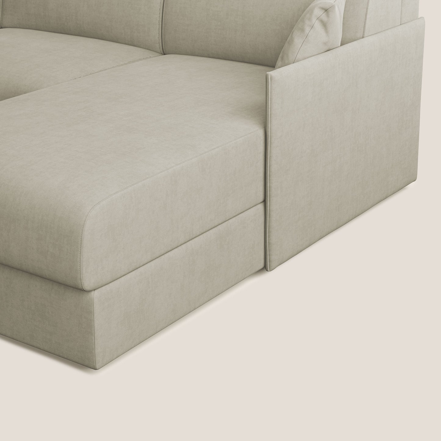 Evans Divano letto angolare con penisola in morbido tessuto impermeabile T02 panna