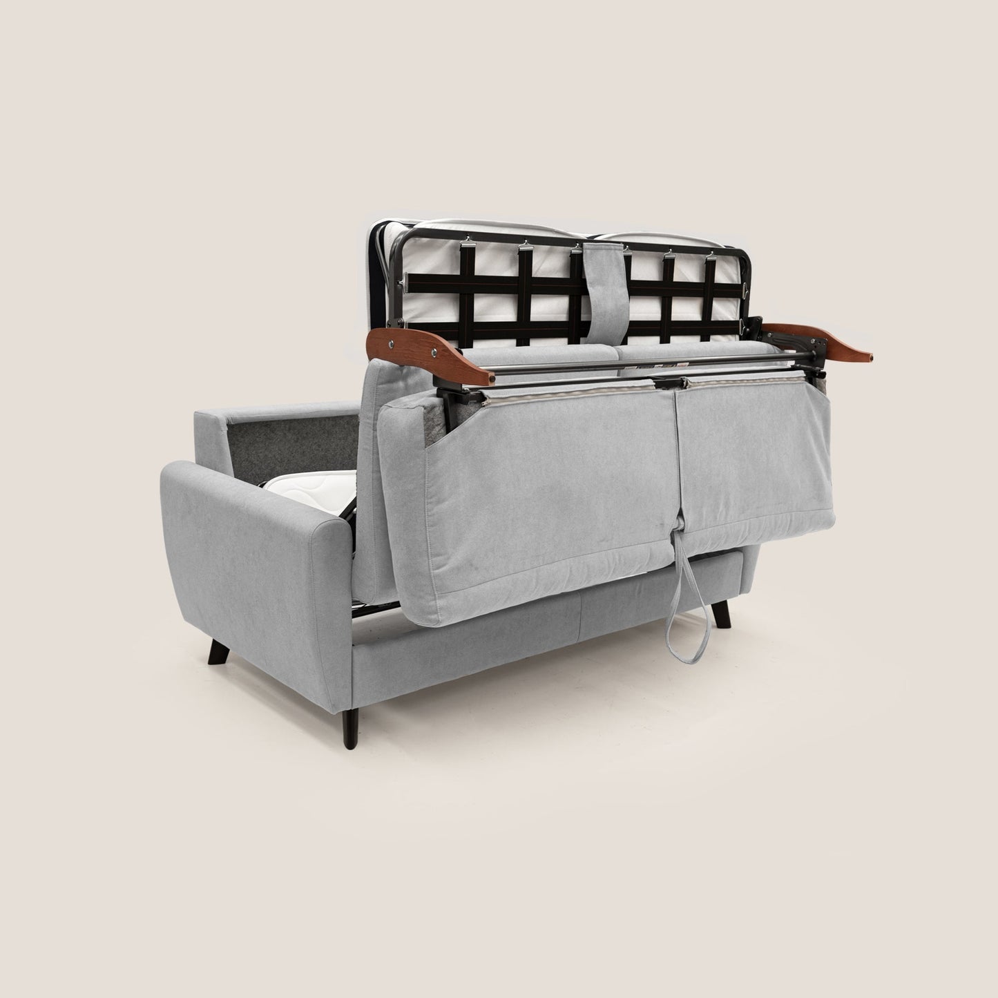 Callisto Divano letto matrimoniale in tessuto morbido impermeabile T02 grigio chiaro