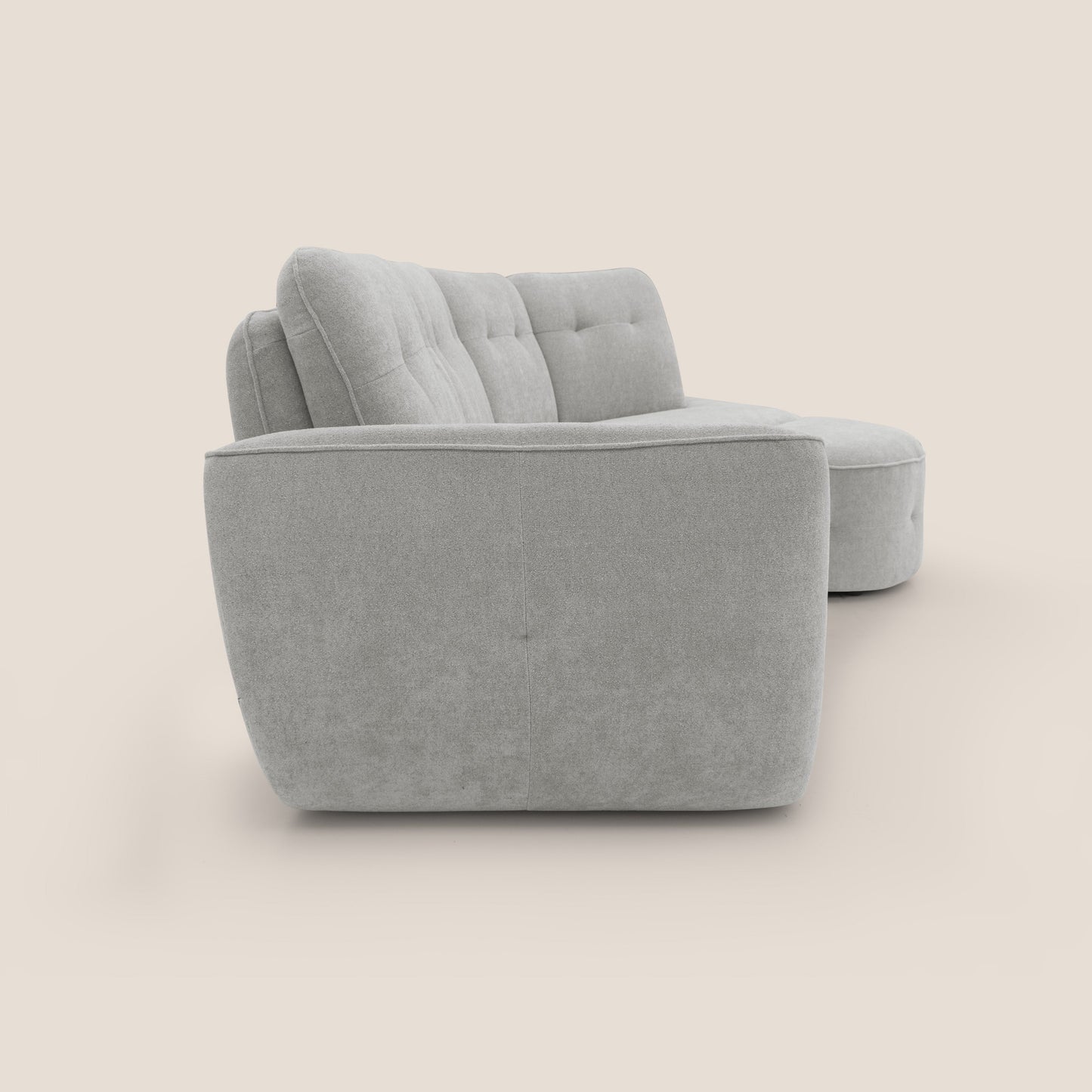 Cerbero divano angolare con pouf mobile in morbido bouclé impermeabile T07 grigio