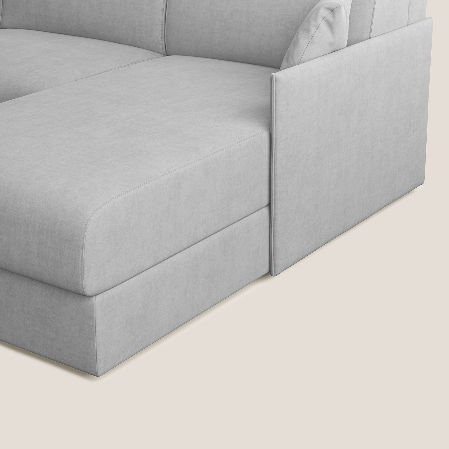 Evans Divano letto angolare con penisola in morbido tessuto impermeabile T02 grigio chiaro
