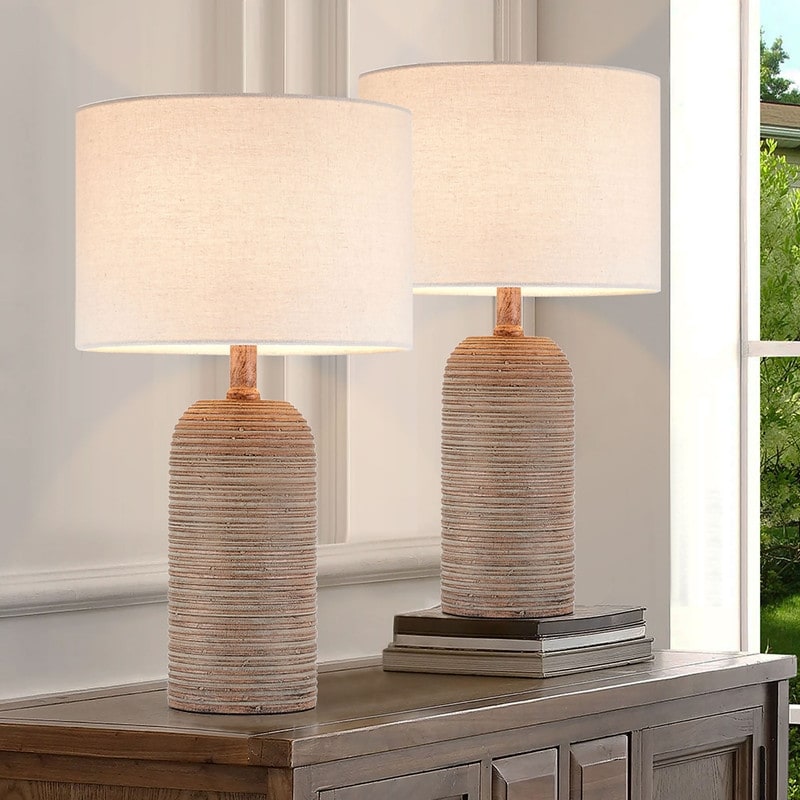 KAWOTI Farmhouse Table Lamp Set with LED Bulbs (Set of 2) - W10.5 x H18.5 inch