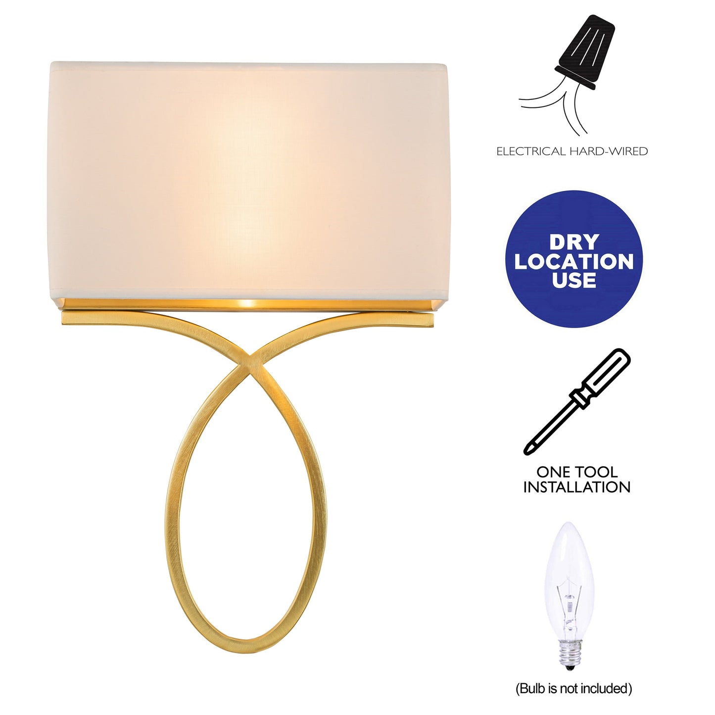 C Cattleya 2-light Gold Plug-in/ Hardwired Indoor Wall Sconce with White Linen Shade