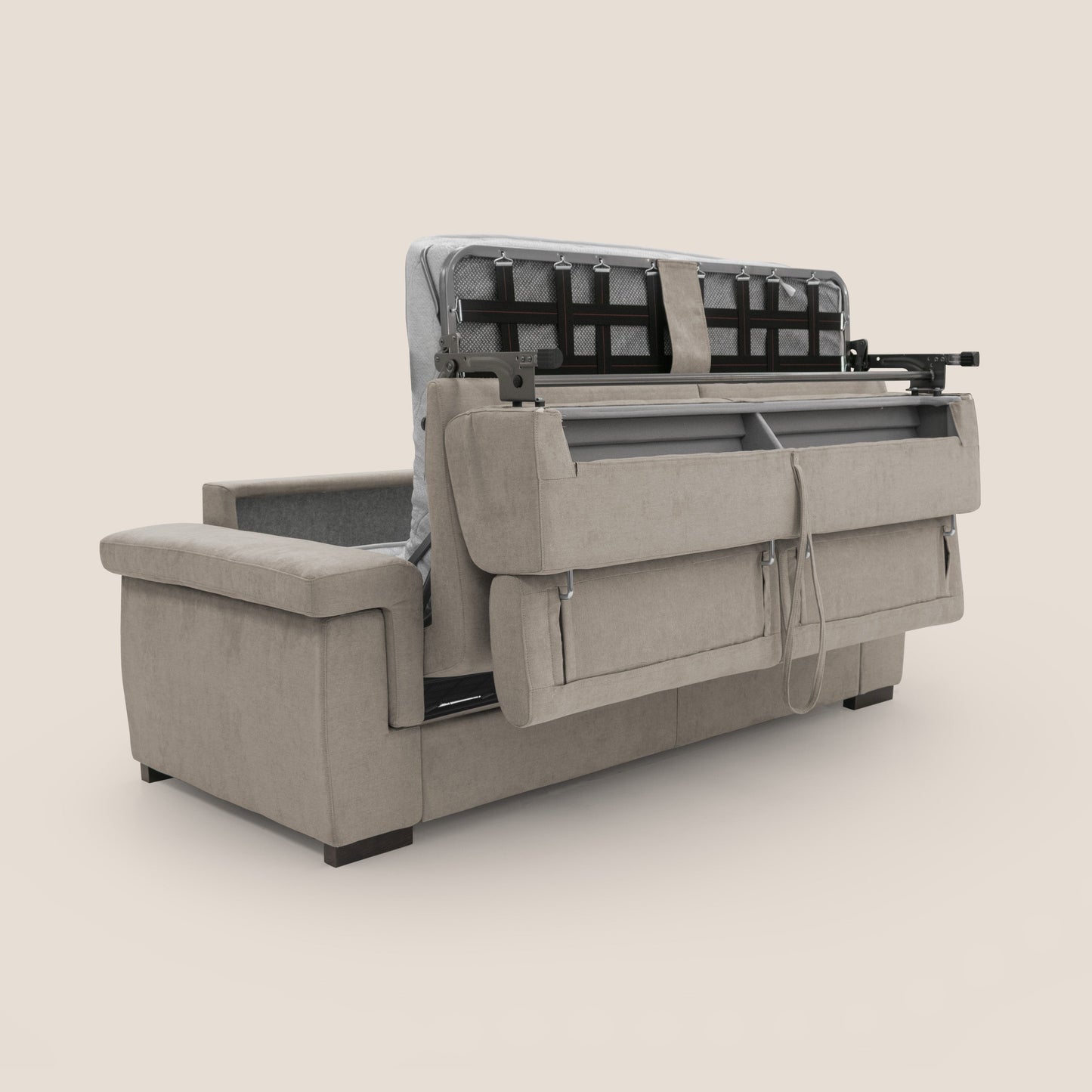 Bjorn divano letto sfoderabile con materasso H18 cm e poggiatesta reclinabili in tessuto impermeabile T02 beige