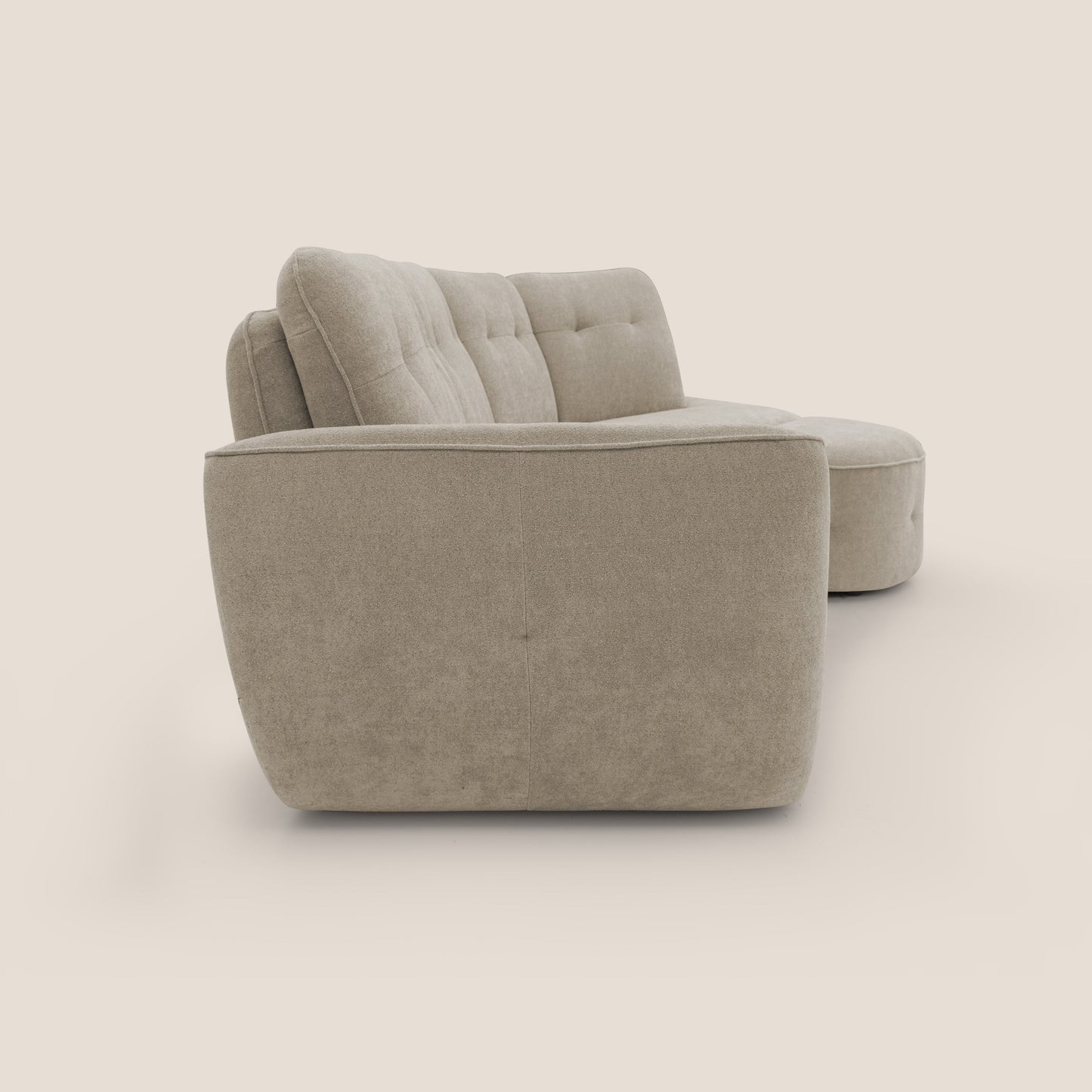 Cerbero divano angolare con pouf mobile in morbido bouclé impermeabile T07 beige