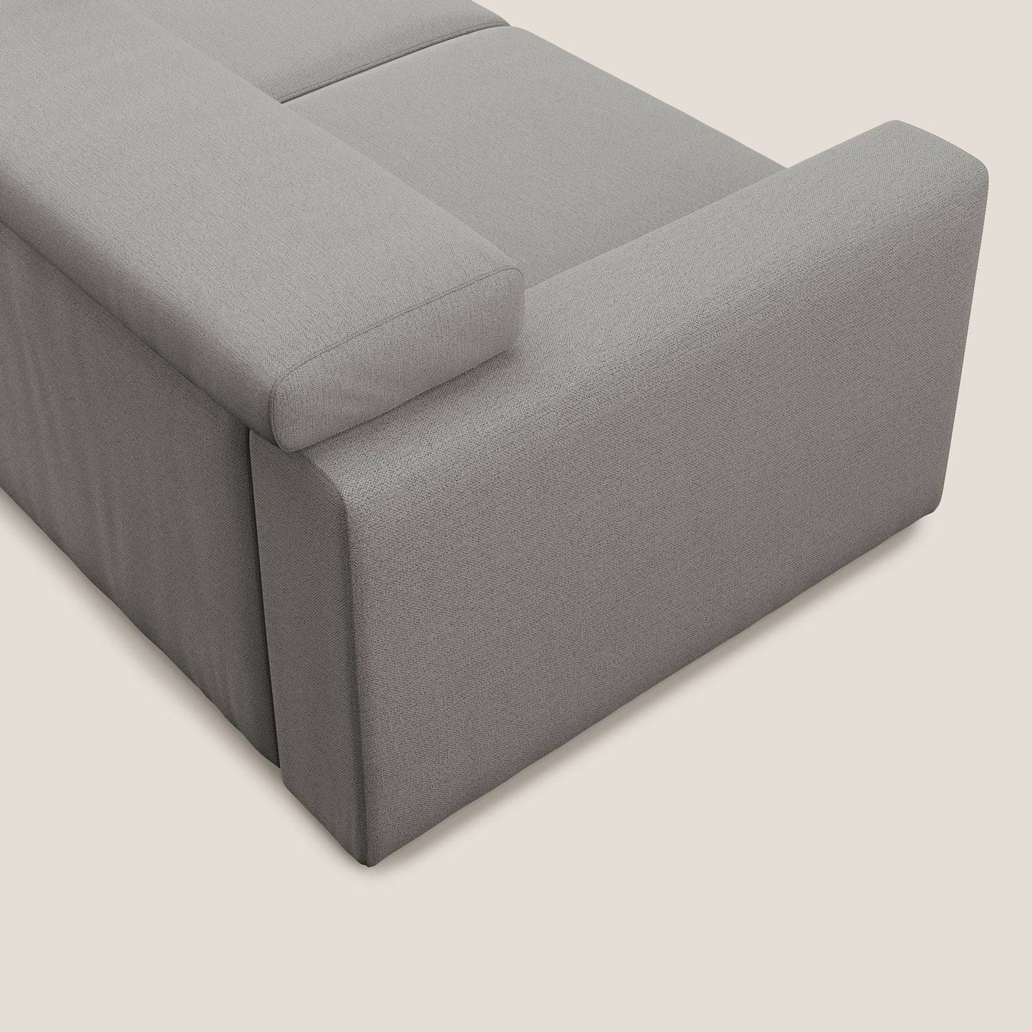 Dylan divano allungabile con pouf estraibile poggiapiedi in tessuto fiammato simil cotone impermeabile T19 beige