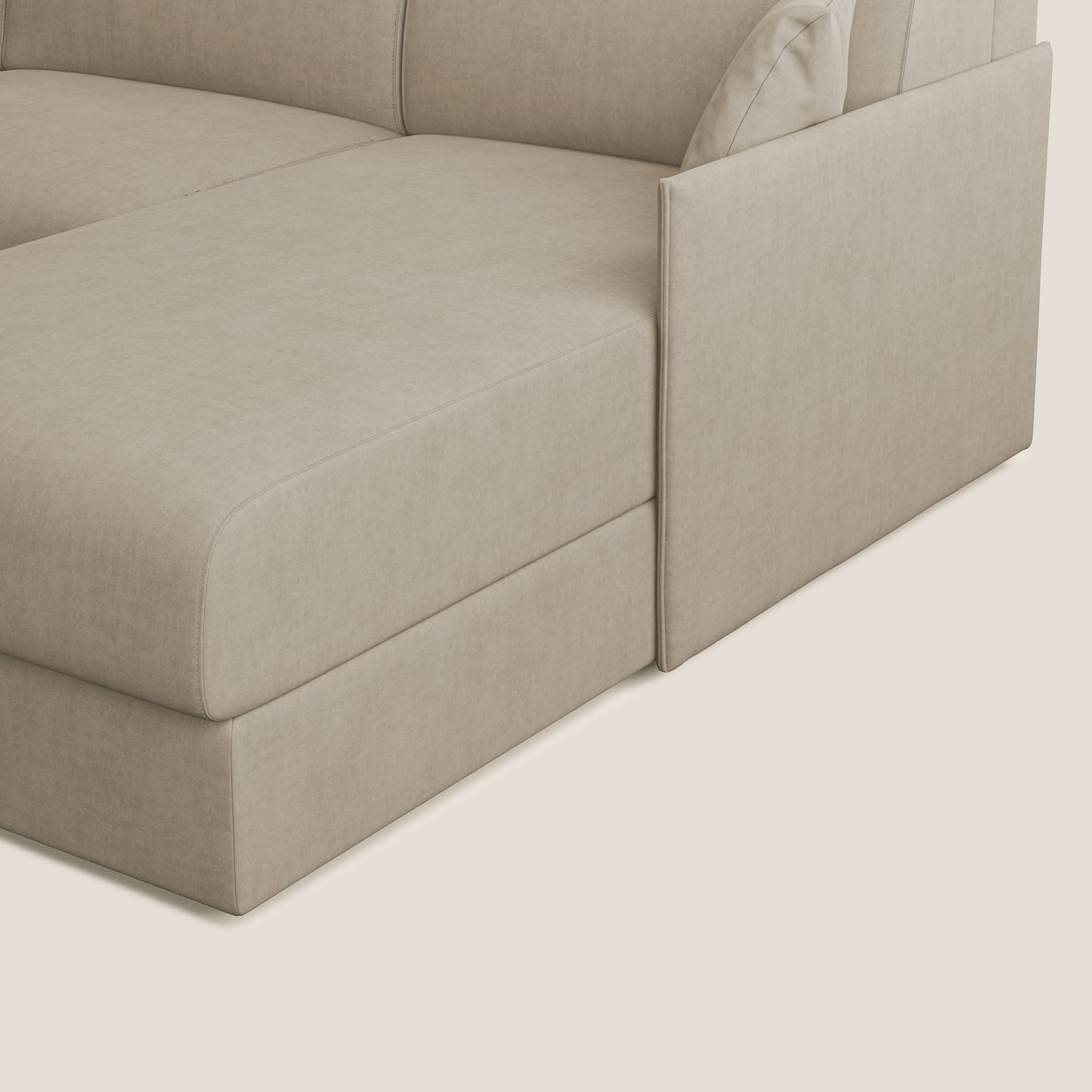 Evans Divano letto angolare con penisola in morbido tessuto impermeabile T02 beige