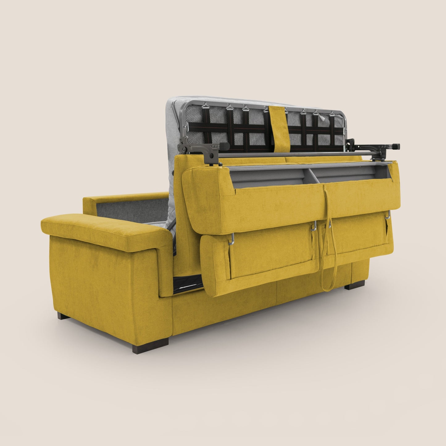 Bjorn divano letto sfoderabile con materasso H18 cm e poggiatesta reclinabili in tessuto impermeabile T02 giallo