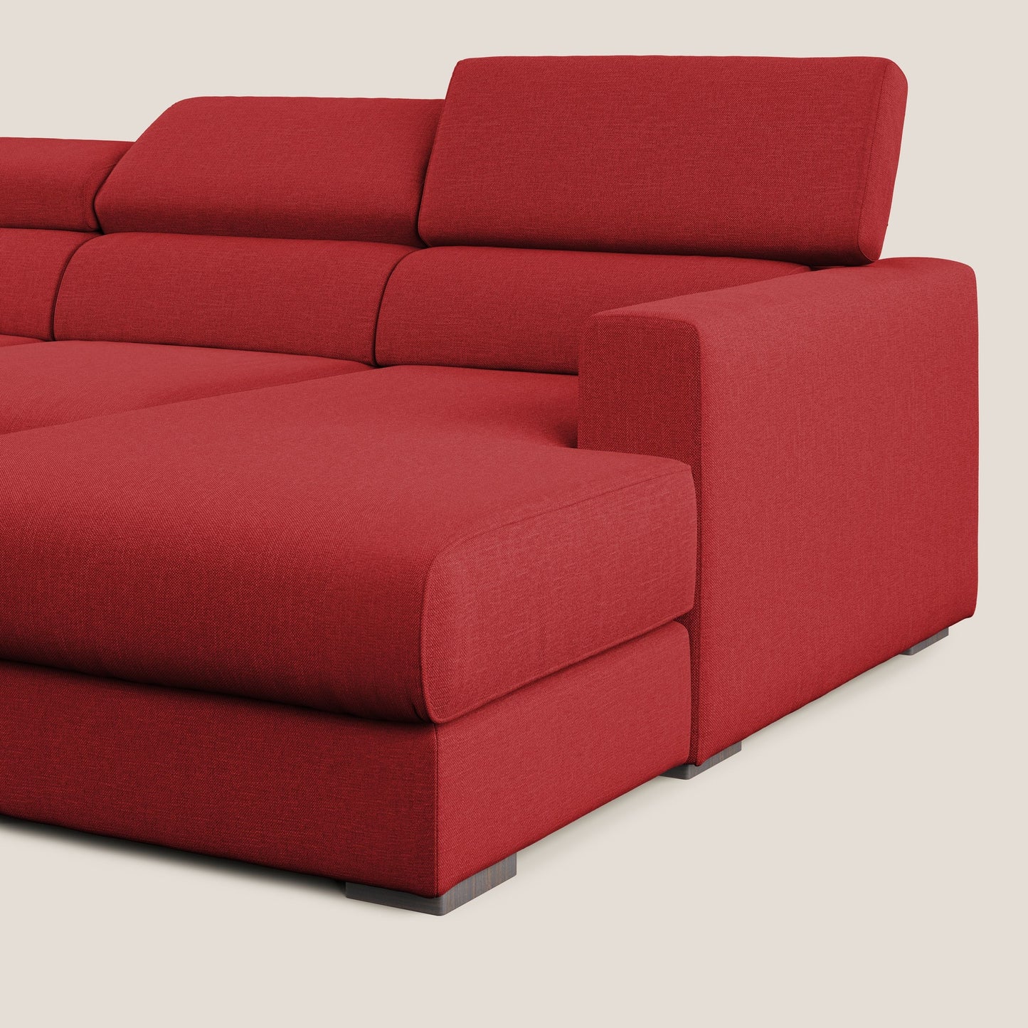 Dylan divano angolare con pouf estraibile poggiapiedi in tessuto simil cotone impermeabile T13 rosso