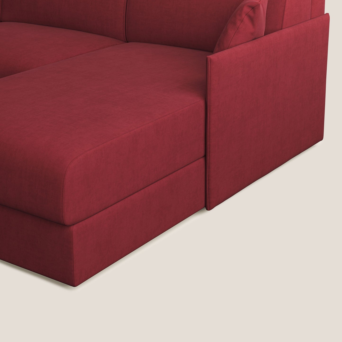 Evans Divano letto angolare con penisola in morbido tessuto impermeabile T02 rosso