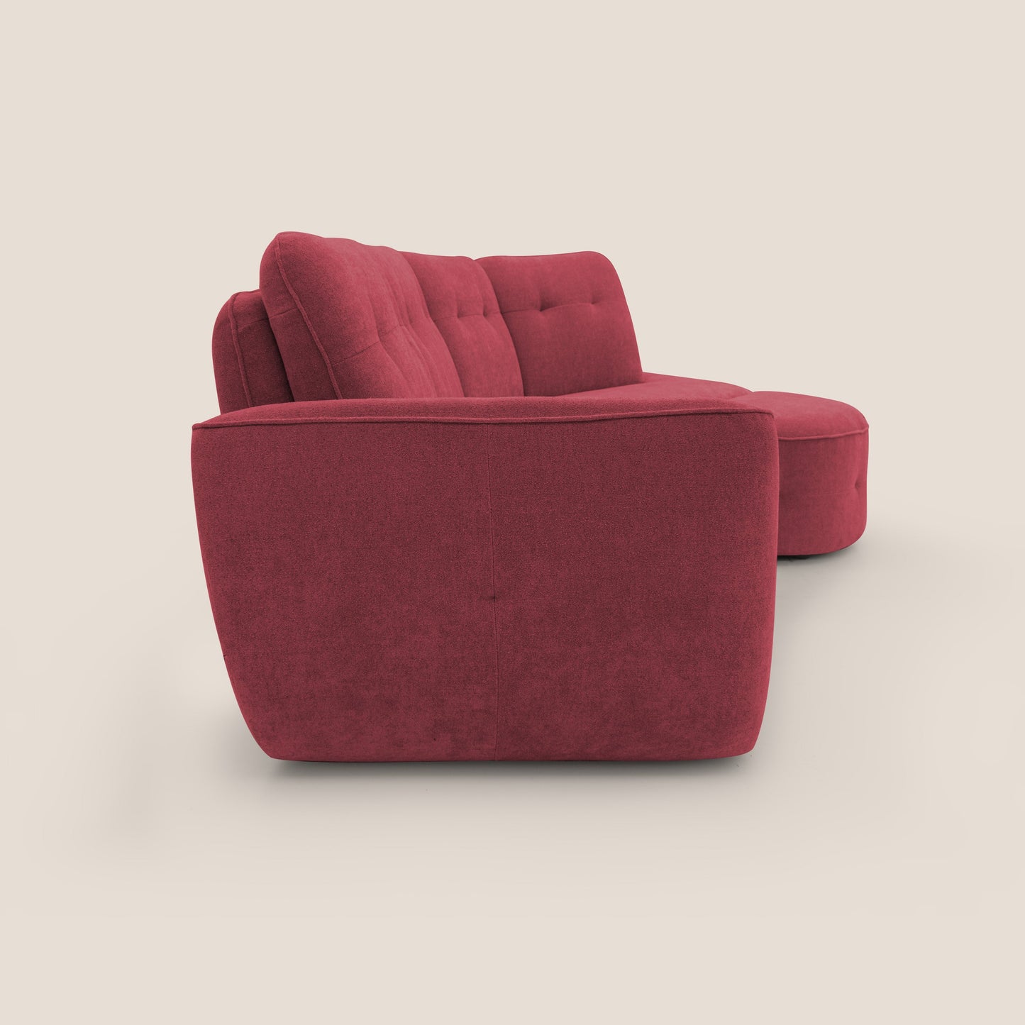 Cerbero divano angolare con pouf mobile in morbido bouclé impermeabile T07 rosso