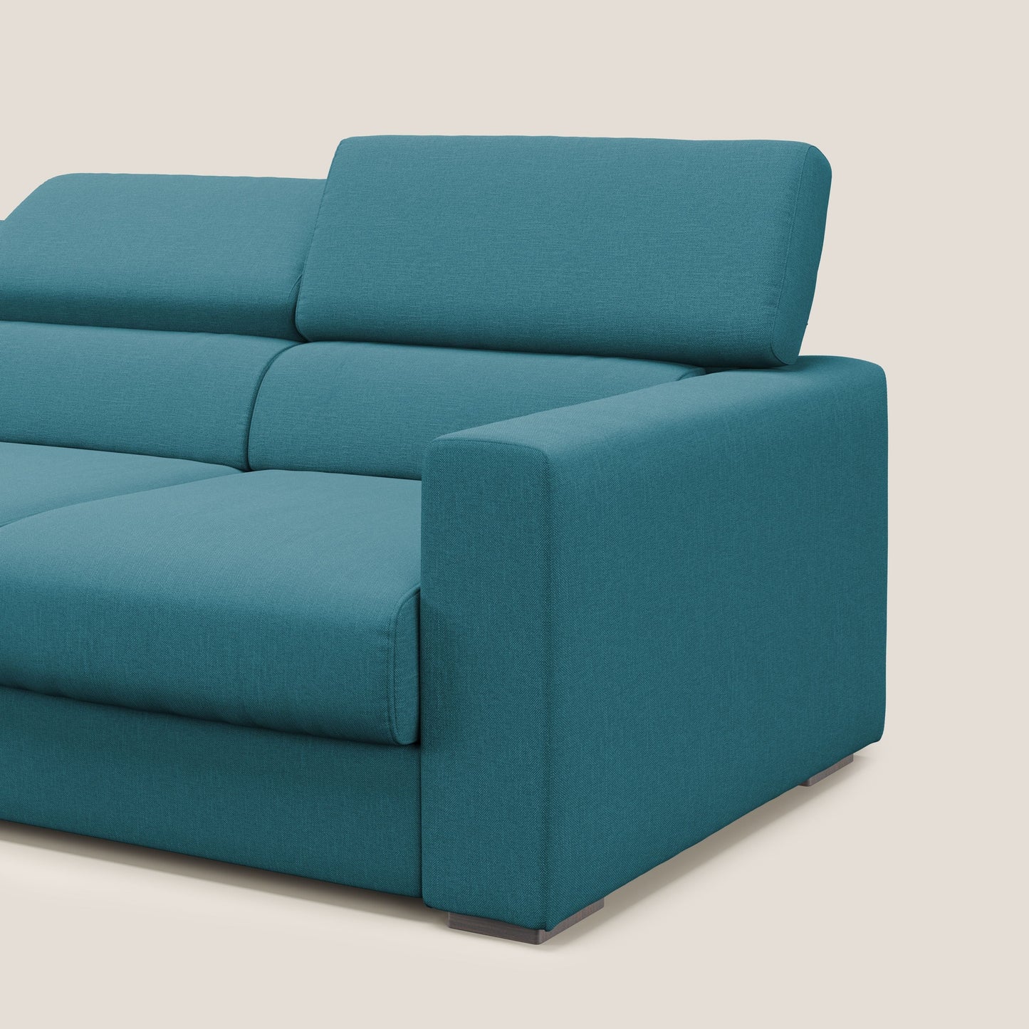 Dylan divano a 3 sedute con pouf estraibile poggiapiedi in tessuto simil cotone impermeabile T13 azzurro