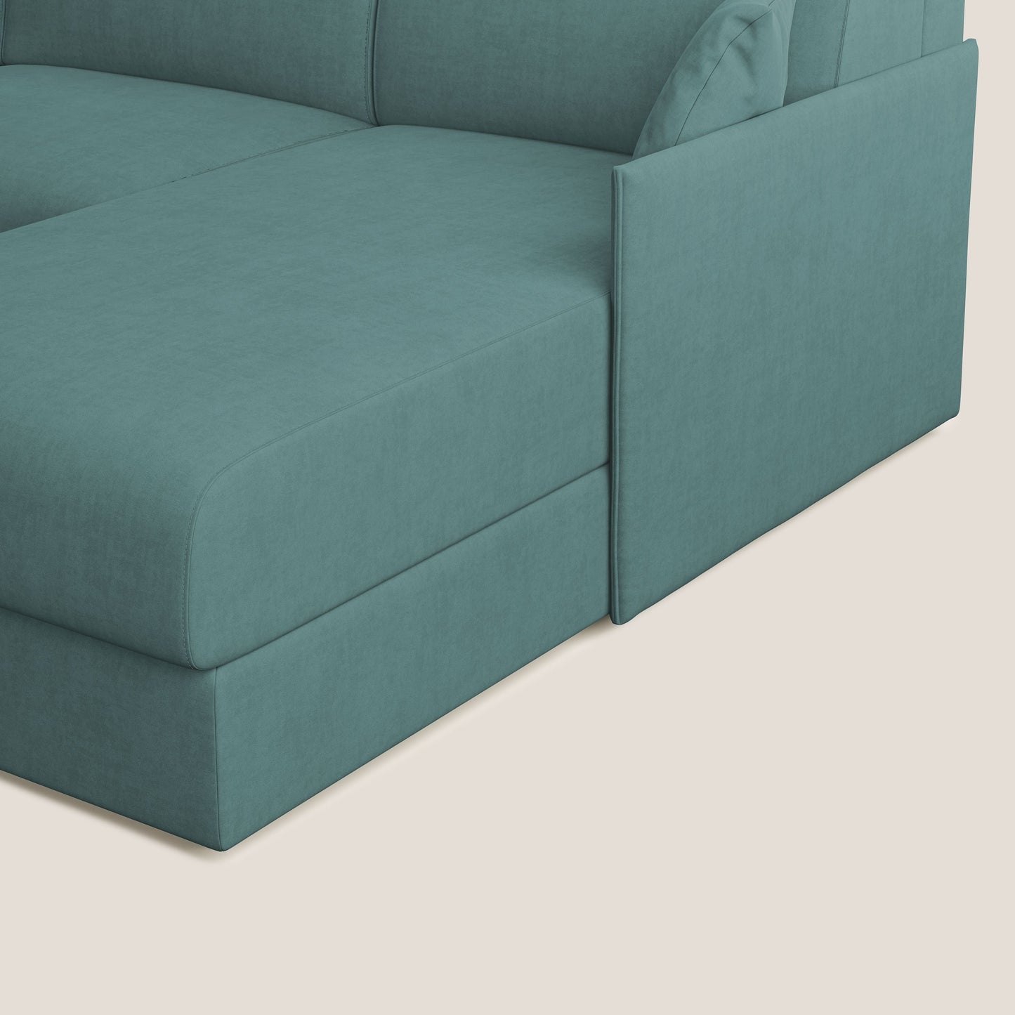 Evans Divano letto angolare con penisola in morbido tessuto impermeabile T02 petrolio