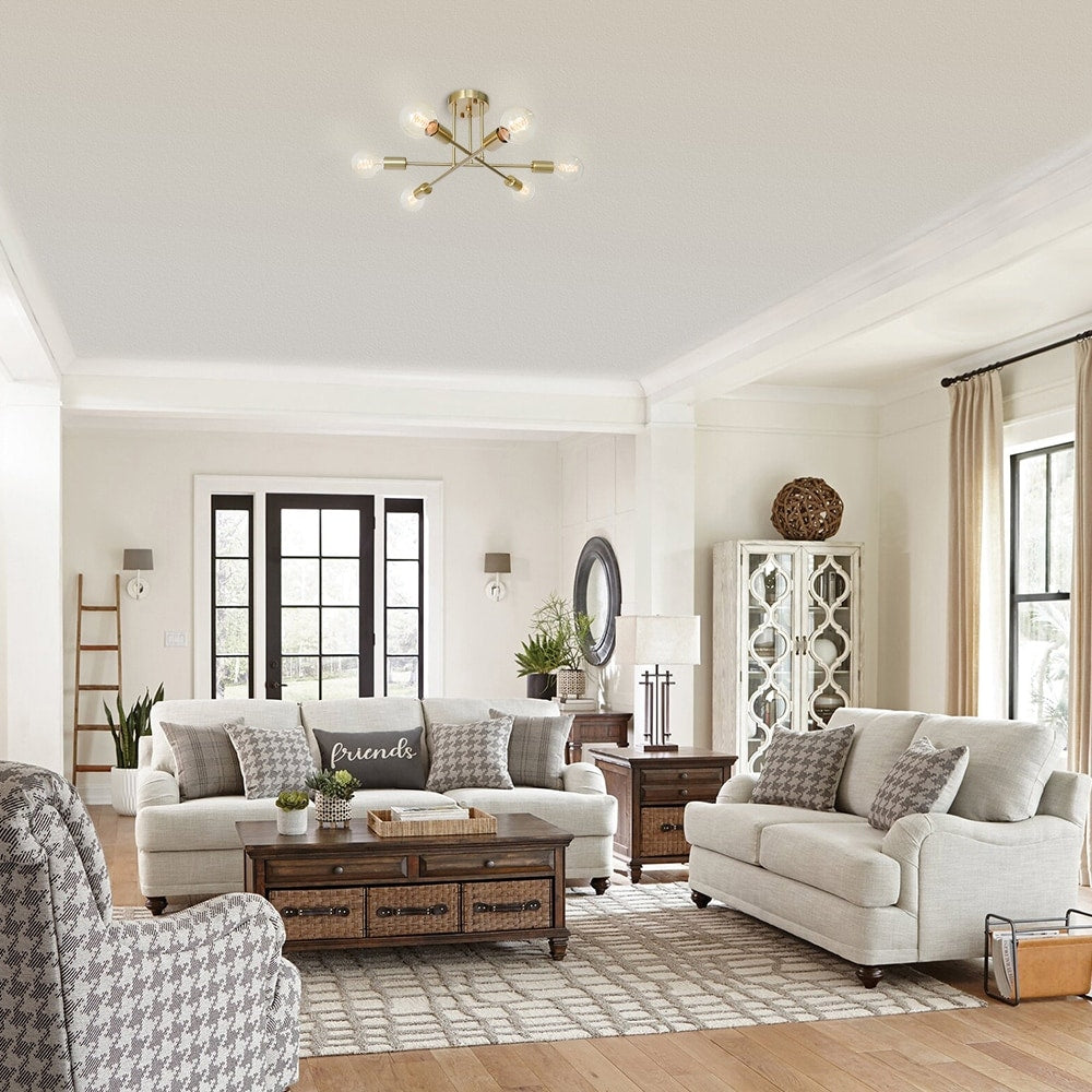 6-Light Modern Industrial Linear Sputnik Branch Semi-Flush Mount Light Ceiling Light