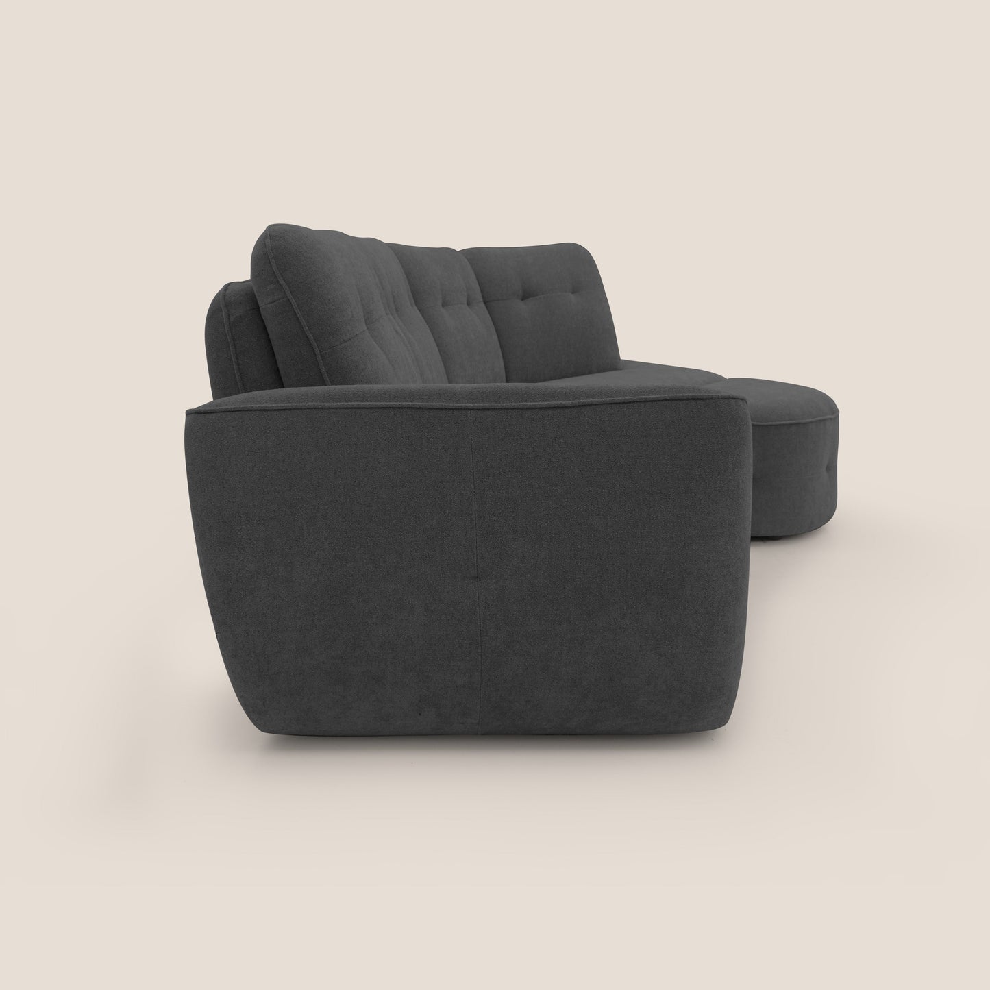 Cerbero divano angolare con pouf mobile in morbido bouclé impermeabile T07 antracite