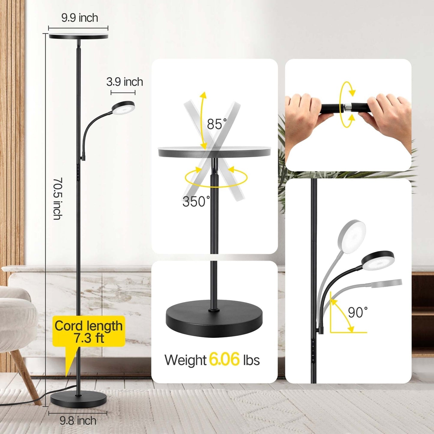 70 LED Torchiere Floor Lamp with Touch Control and Remote - N/A