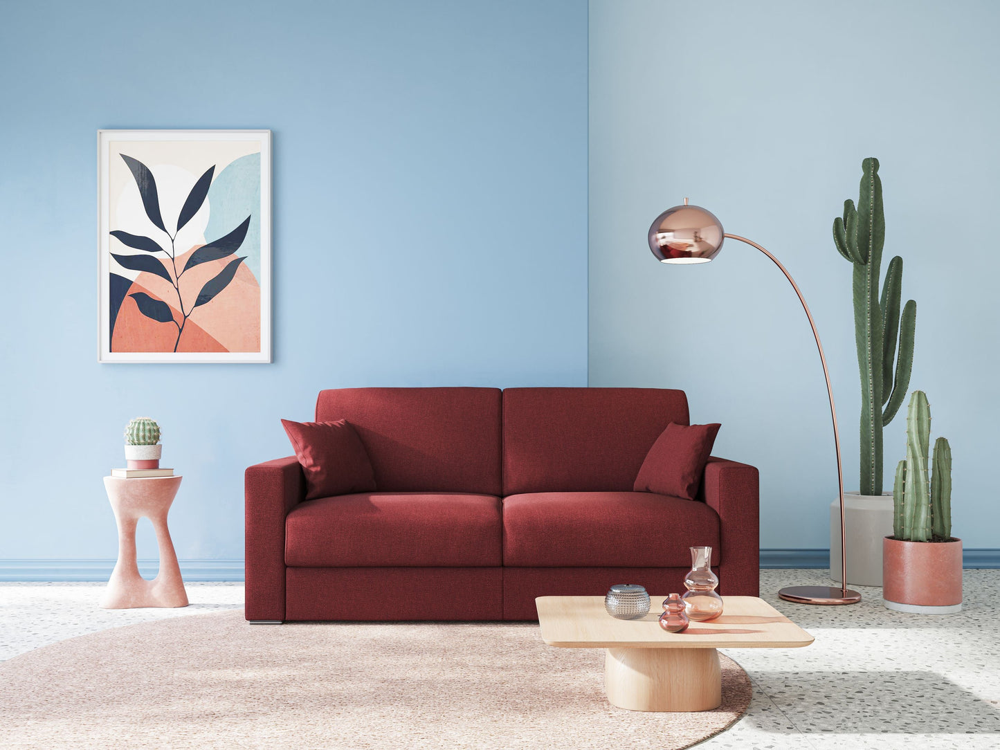 Best Divano letto matrimoniale in tessuto smacchiabile QuickClean T08 azzurro