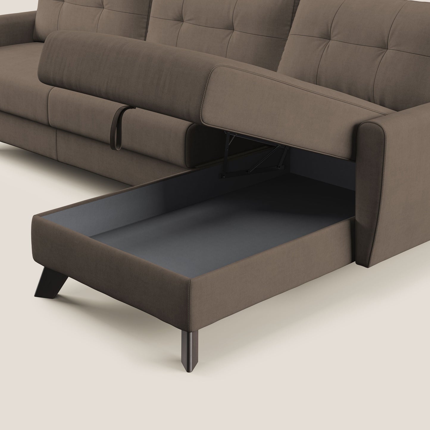 Callisto Divano letto angolare con penisola in tessuto morbido impermeabile T02 marrone