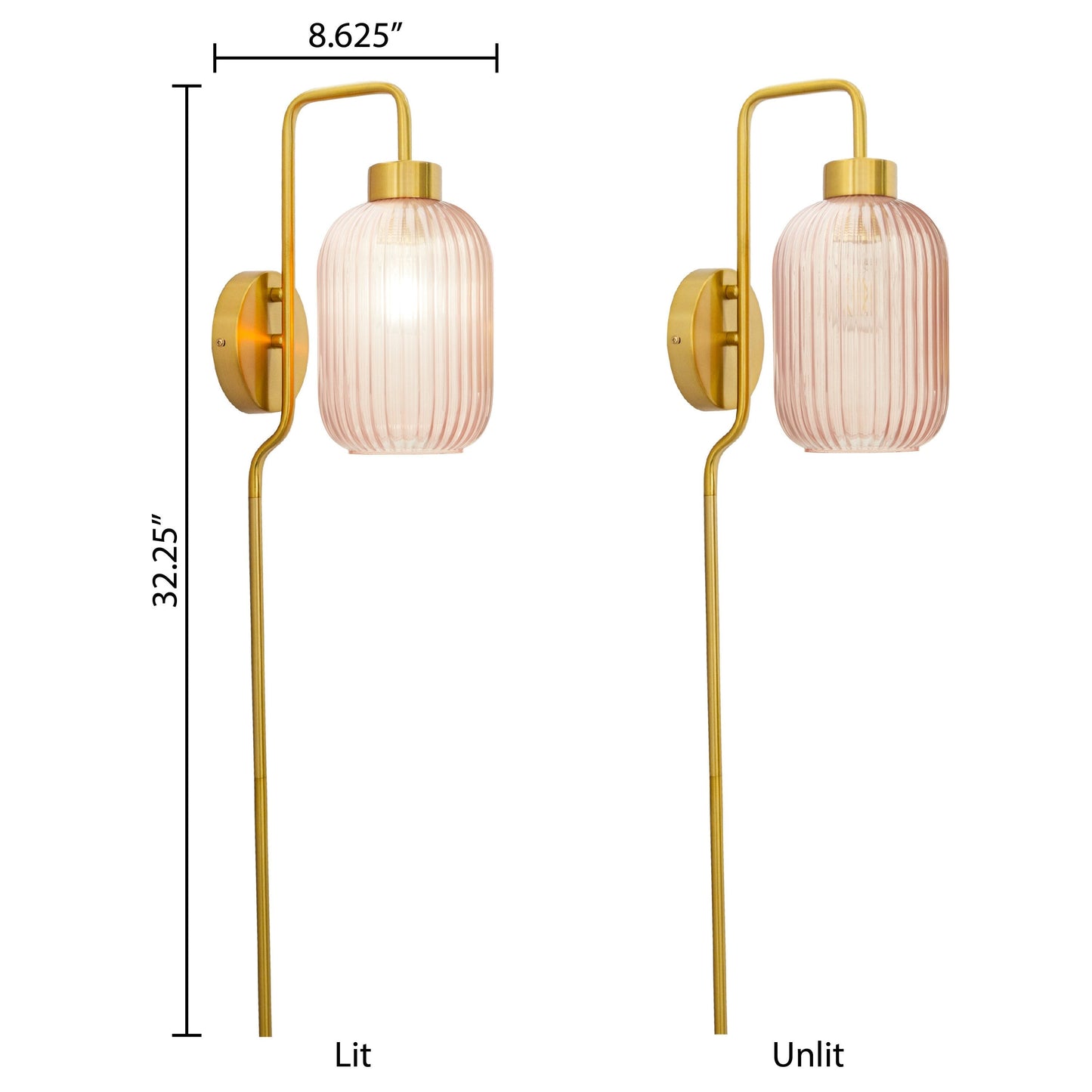 Adrienne River of Goods Pink Glass and Metal Retro Wall Sconce - 5.375 x 8.625 x 32.25