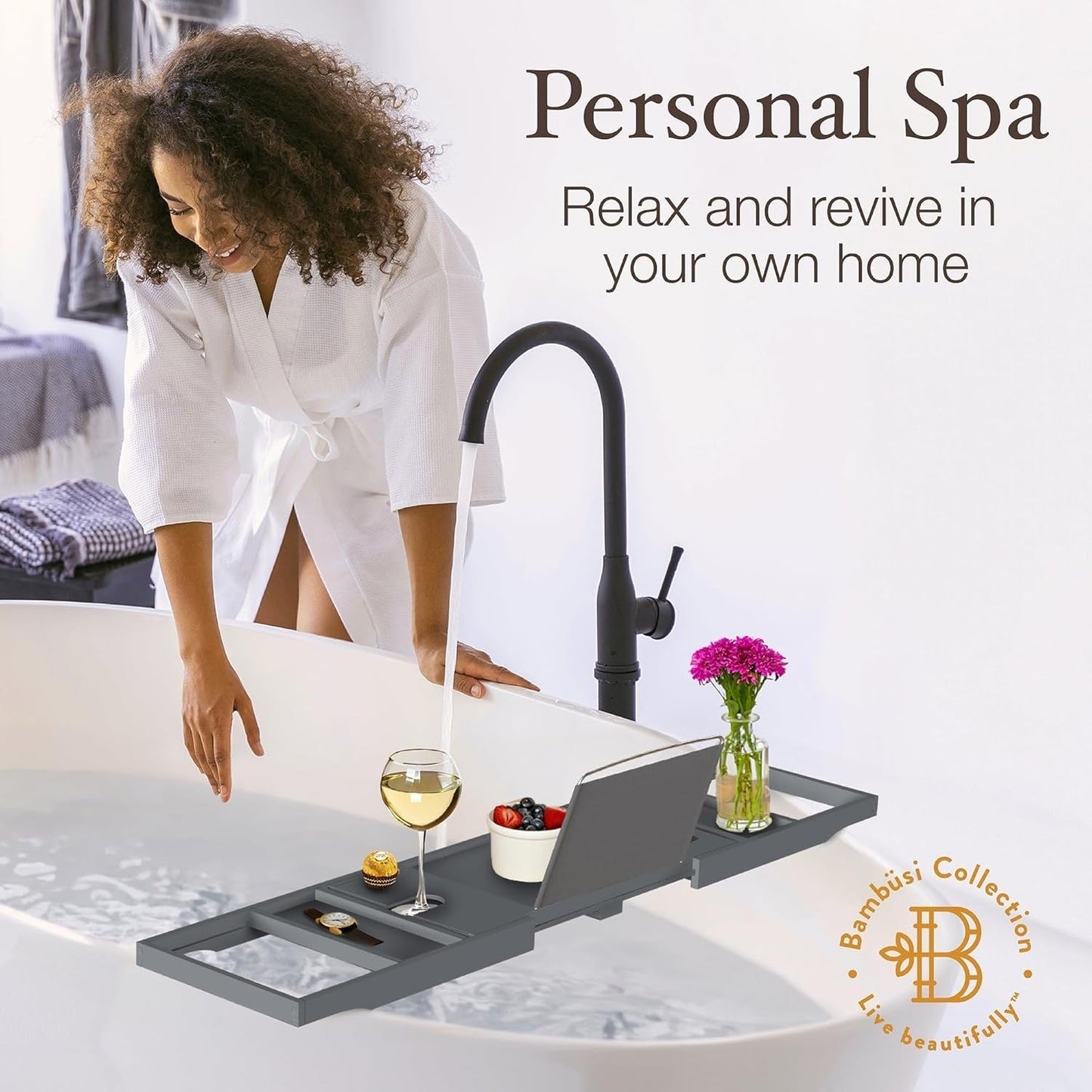 Bamboo Bathtub Tray for Tub - Expandable Bath Tray, Book & Tablet Holder - Bath Table, Tub Tray, Bathtub Caddy, Foldable Design