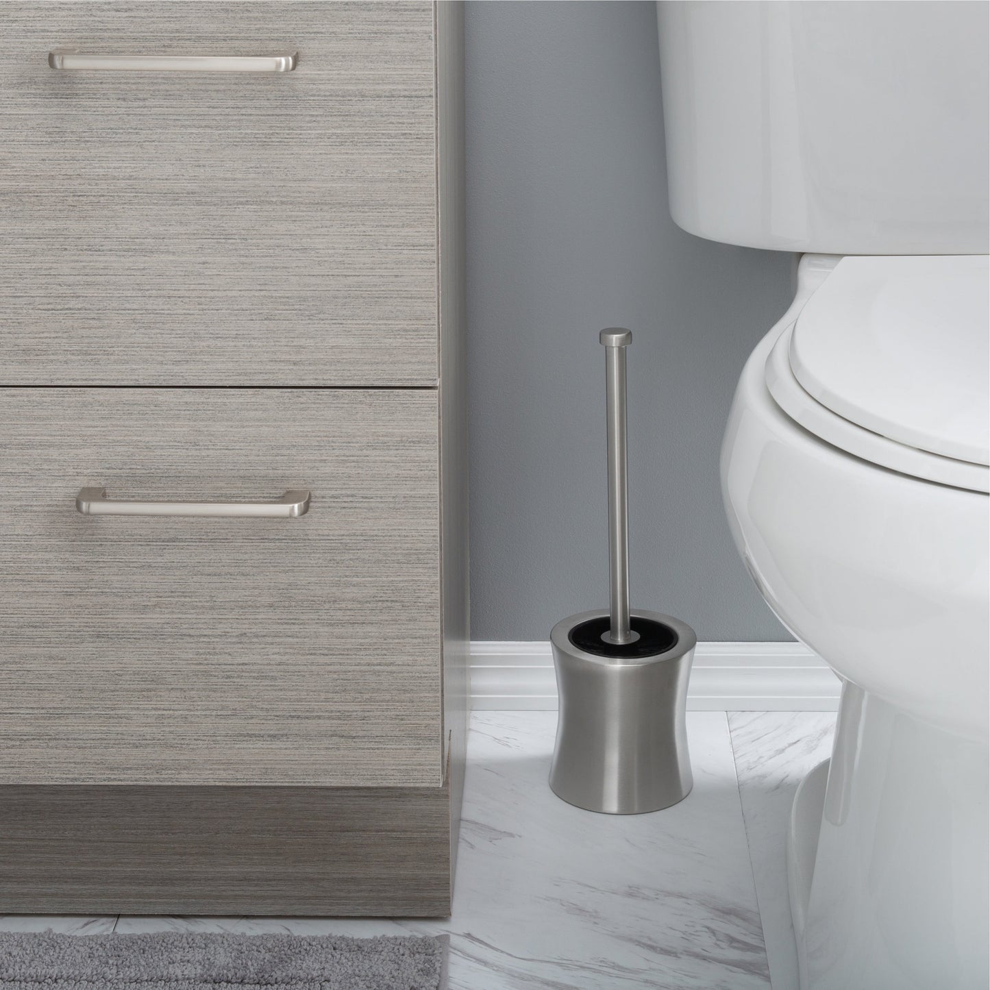 Bath Bliss Hour Glass Shaped Stainless Steel Toilet Brush and Holder - 4.5 Rd x 15.4