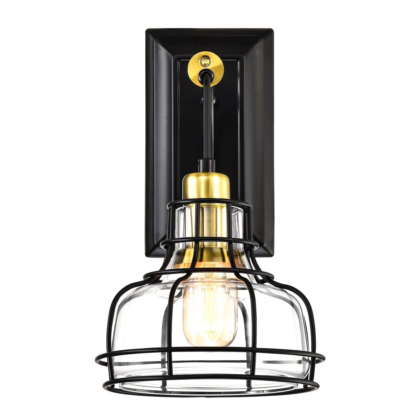 Black and Antique Gold 1-Light Indoor Wall Sconce with Clear Glass