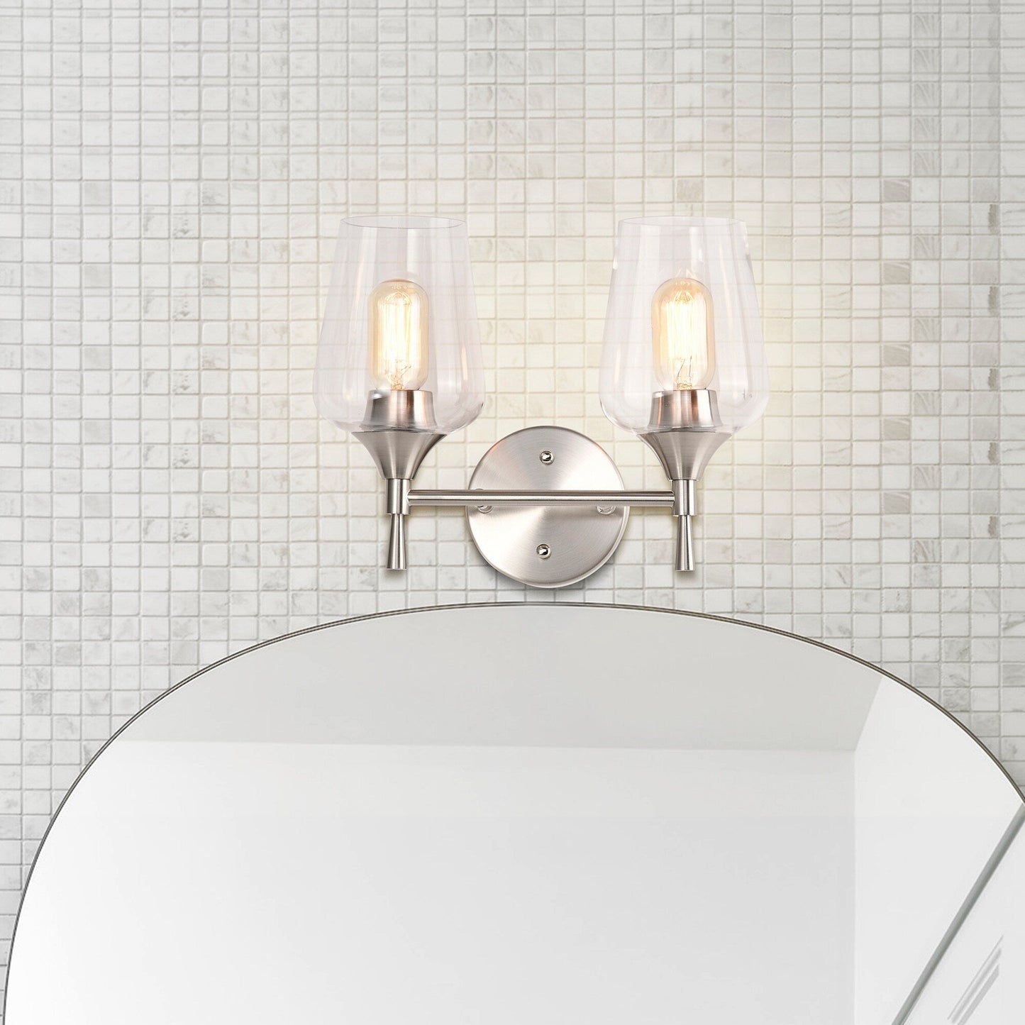 Brushed Nickel 2-Light Modern Vanity Light with Clear Wine Glass Shades - Brushed Nickel