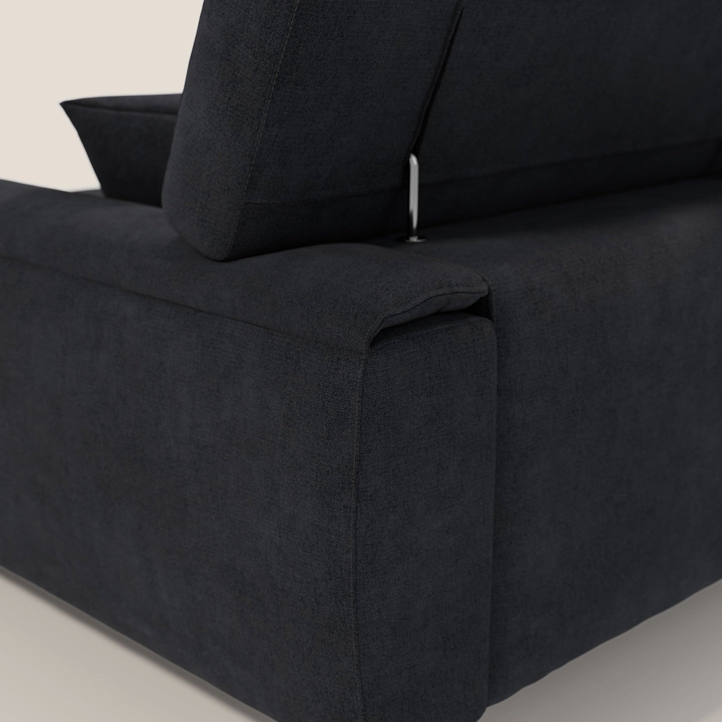 Caravaggio Divano angolare con sedute scorrevoli in tessuto morbido impermeabile T02 nero