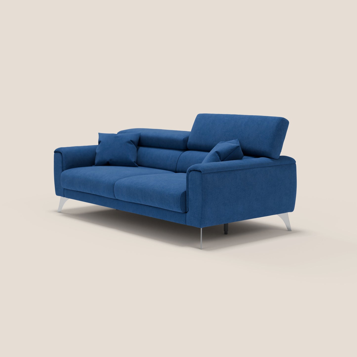 Caravaggio divano con sedute allungabili e poggiatesta reclinabili in tessuto impermeabile T02 blu