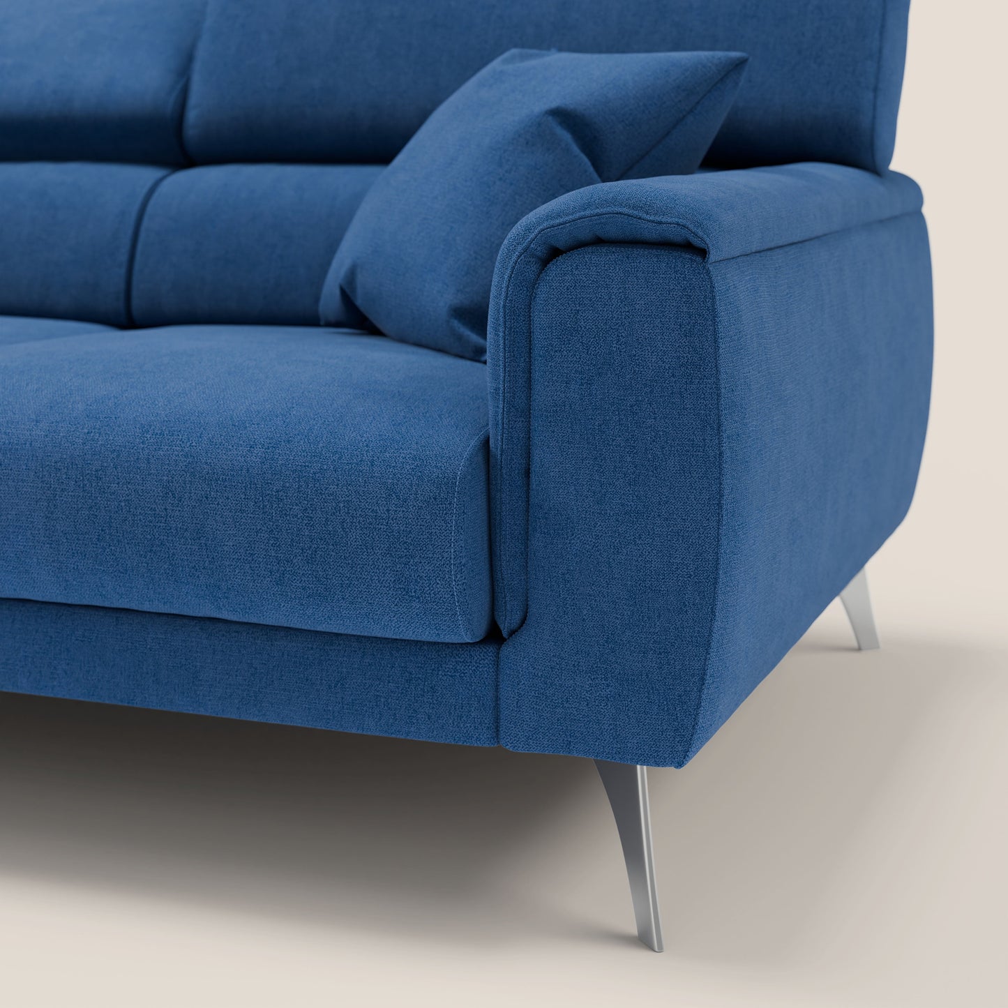 Caravaggio divano con 3 sedute allungabili indipendenti e poggiatesta reclinabili in tessuto impermeabile T02 blu