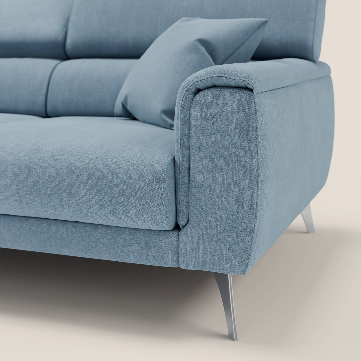 Divano Caravaggio con 3 sedute allungabili indipendenti e poggiatesta reclinabili in tessuto impermeabile T02 carta da zucchero