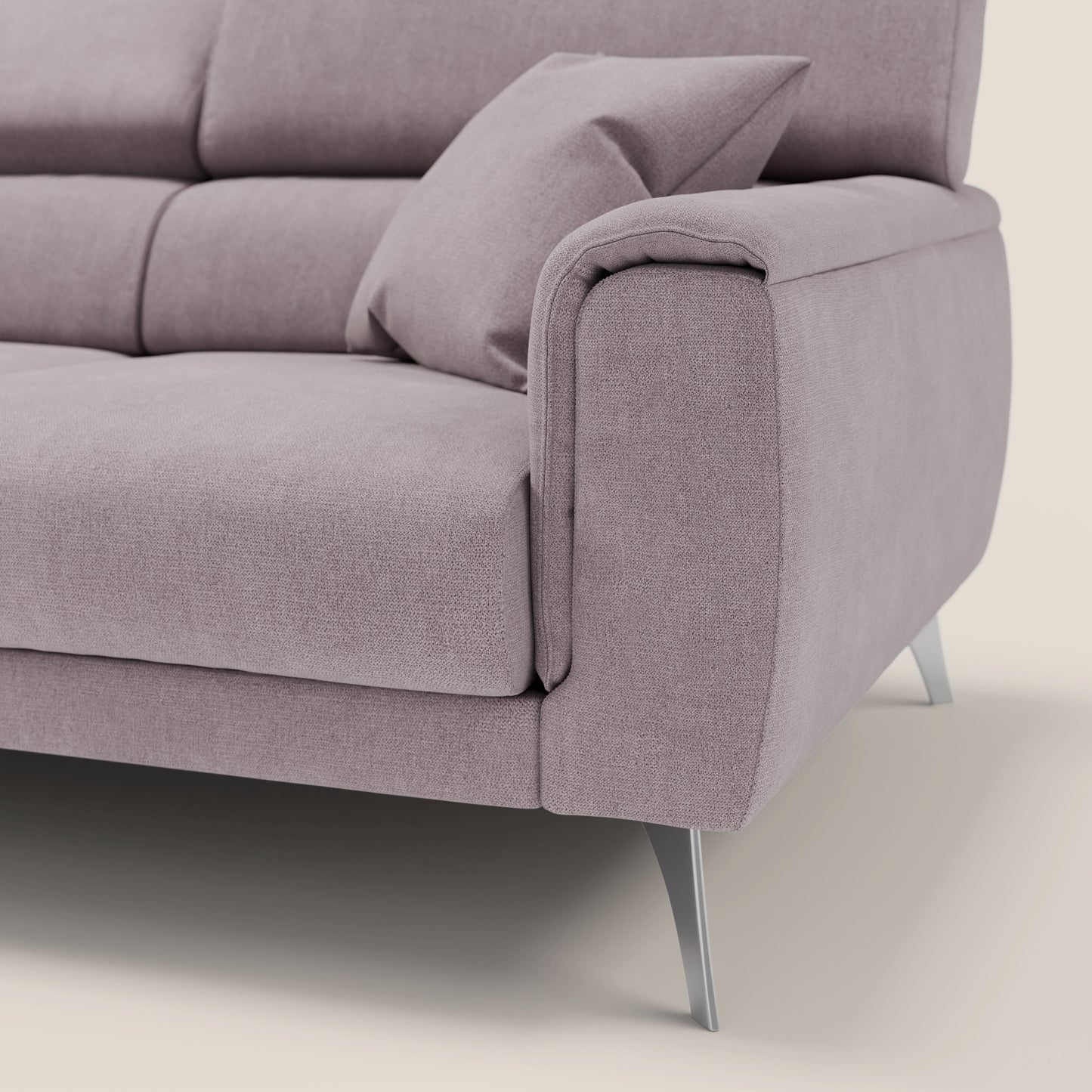 Caravaggio divano con 3 sedute allungabili indipendenti e poggiatesta reclinabili in tessuto impermeabile T02 rosa