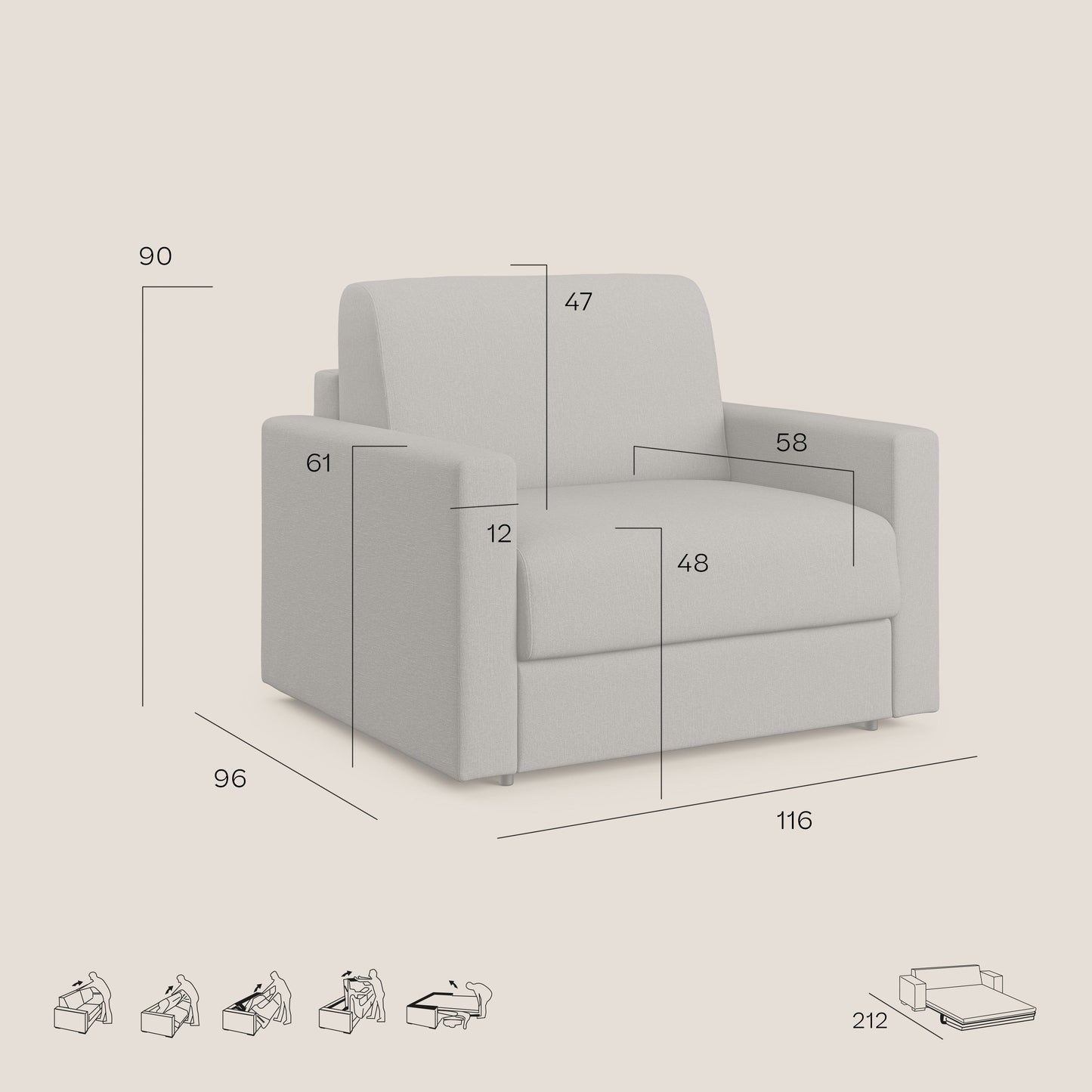 Chris poltrona letto in tessuto impermeabile T13 azzurro