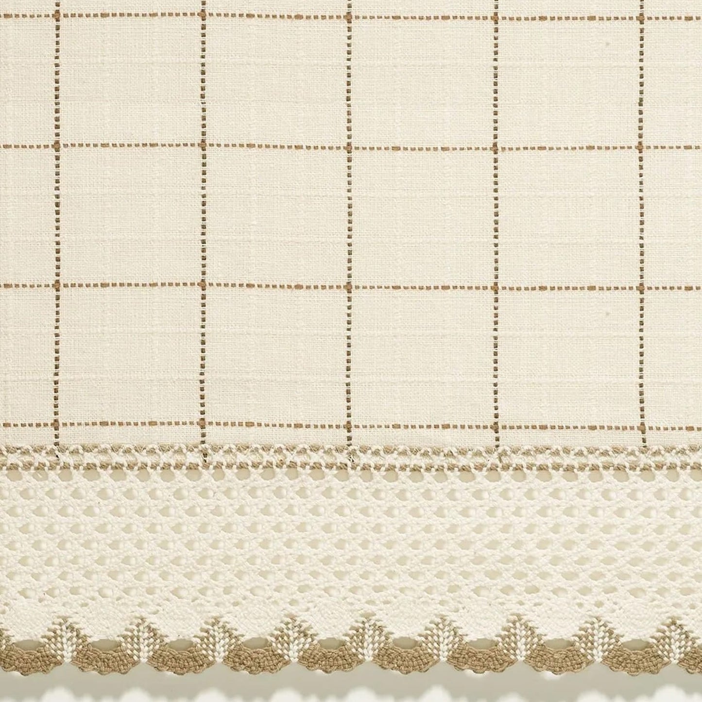 Cotton Classic Toast Window Pane Pattern and Crotchet Trim Tiers, Swags and Valance Options