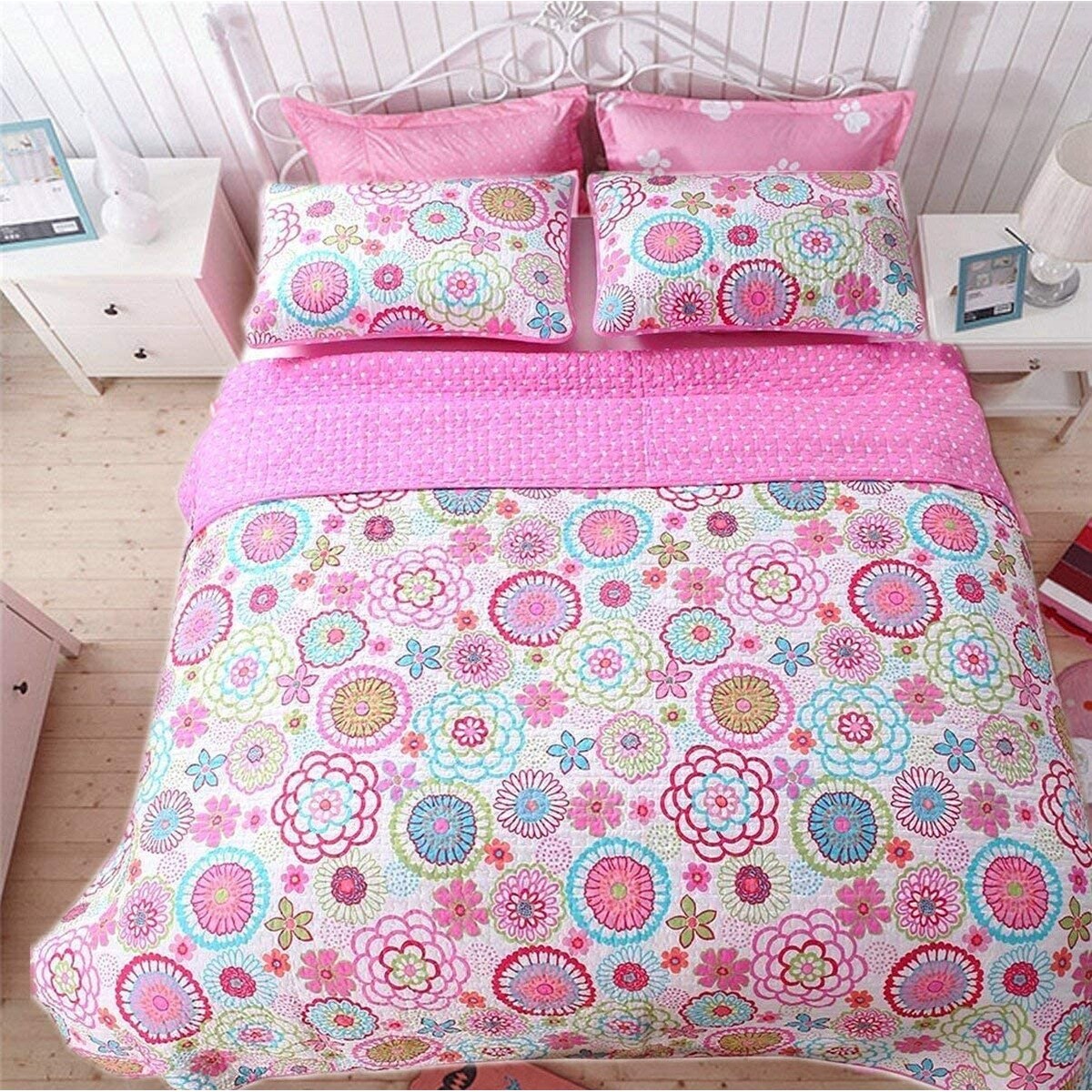 Cozy Line Mariah Pink Floral Girl Quilt Bedding Set