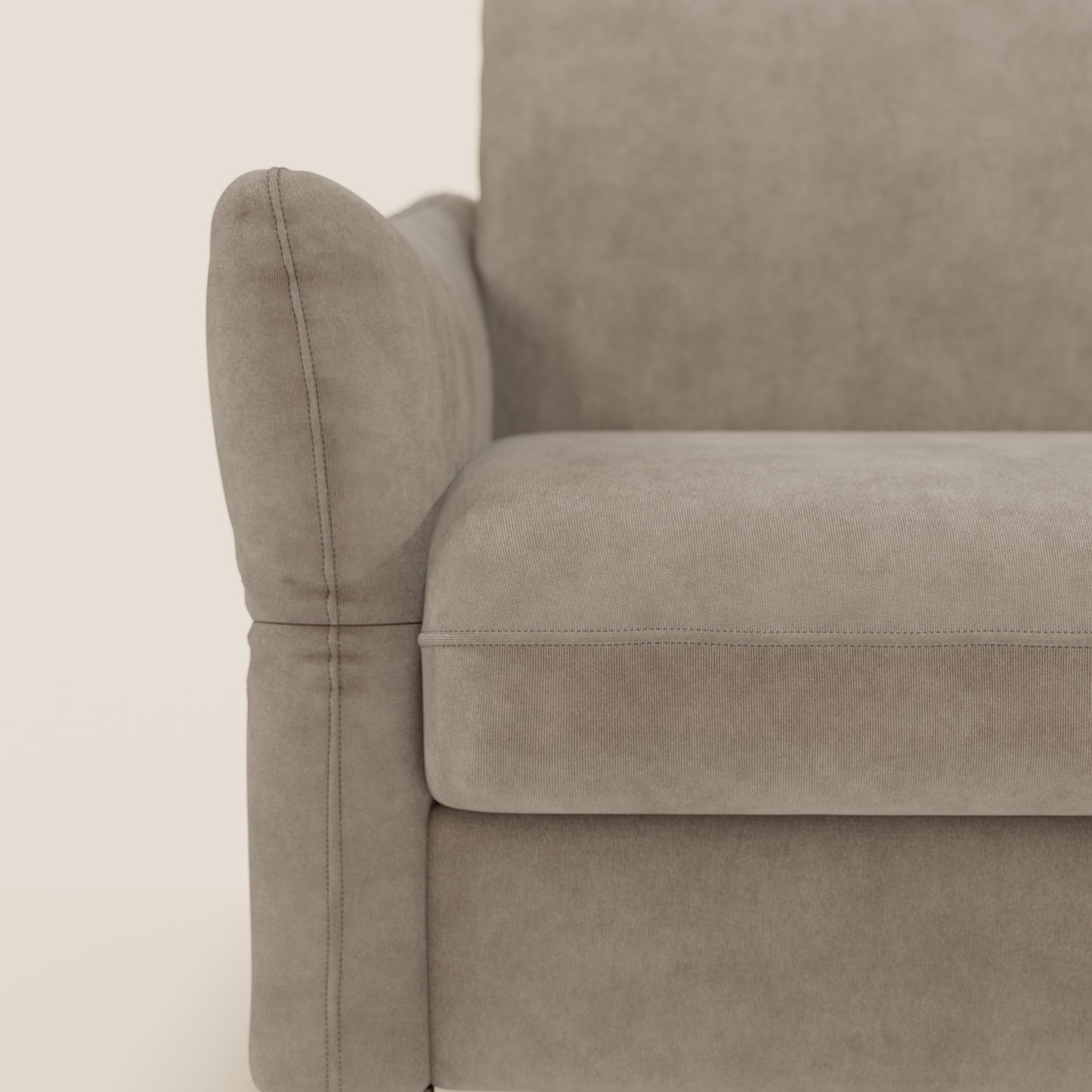 Dalia divano letto angolare con materasso alto 18 cm piedini alti e penisola contenitore in tessuto smacchiabile T17 beige